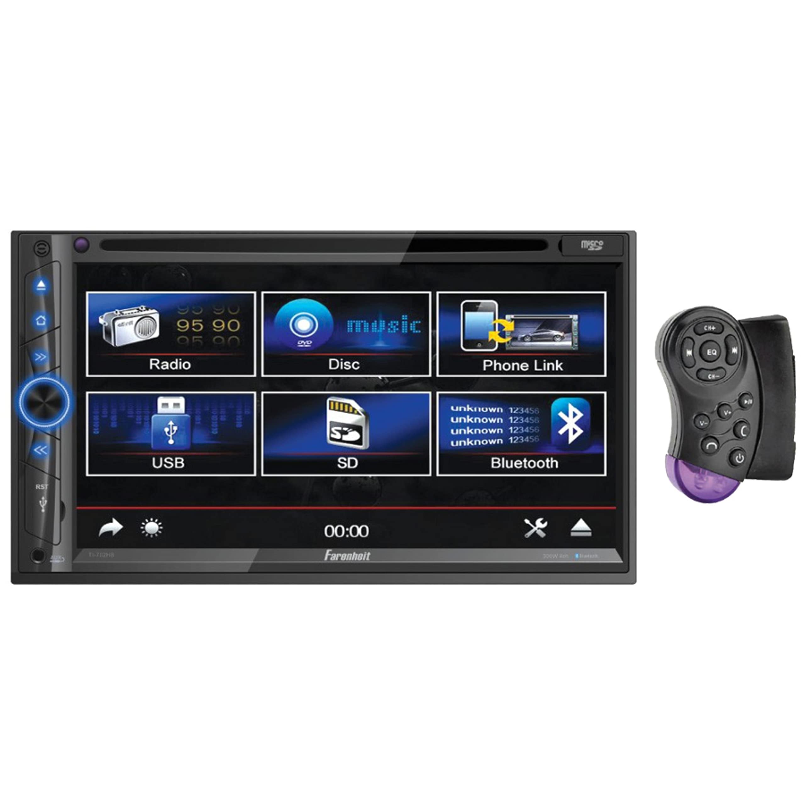 Farenheit 7'' Lcd Ddin Indash Dvd Player Bluetooth Android Phonelink Remote