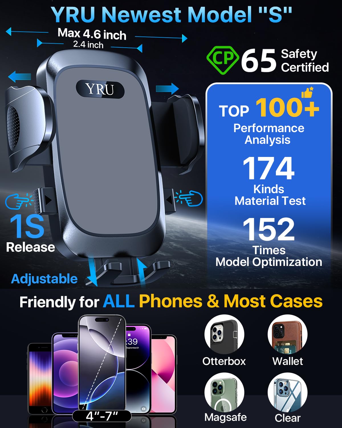 Yru [2025 Ultimate Car Phone Holder Mount [Bendable & Adjustable Aluminum Arm] Cell Phone Holder For Car Dashboard Windshield Ph