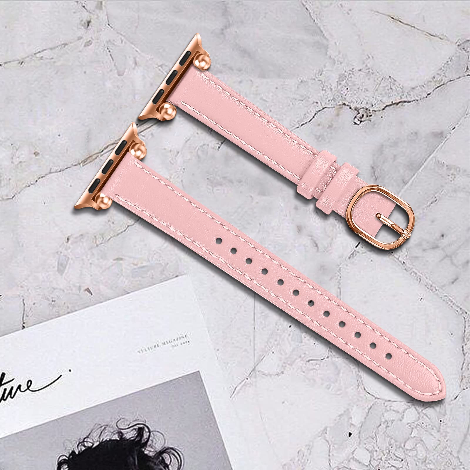 Joyozy Slim Leather Band For Women Compatible With Apple Watch 49Mm 45Mm 44Mm 42Mm 41Mm 40Mm 38Mm, Cute Fancy Top Genuine Leathe