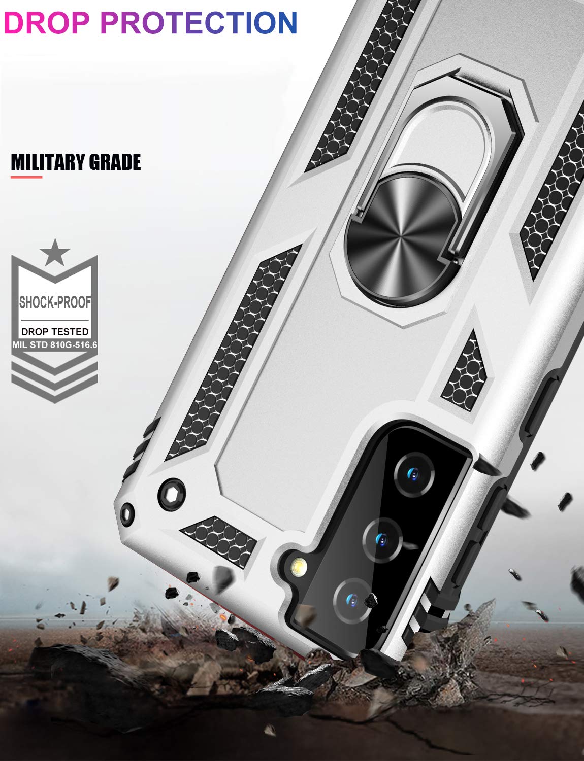 Ikazz For Galaxy S21 Plus Case,Military Grade Shockproof Heavy Duty Protective Phone Cover Pass 16Ft Drop Test With Magnetic Kic