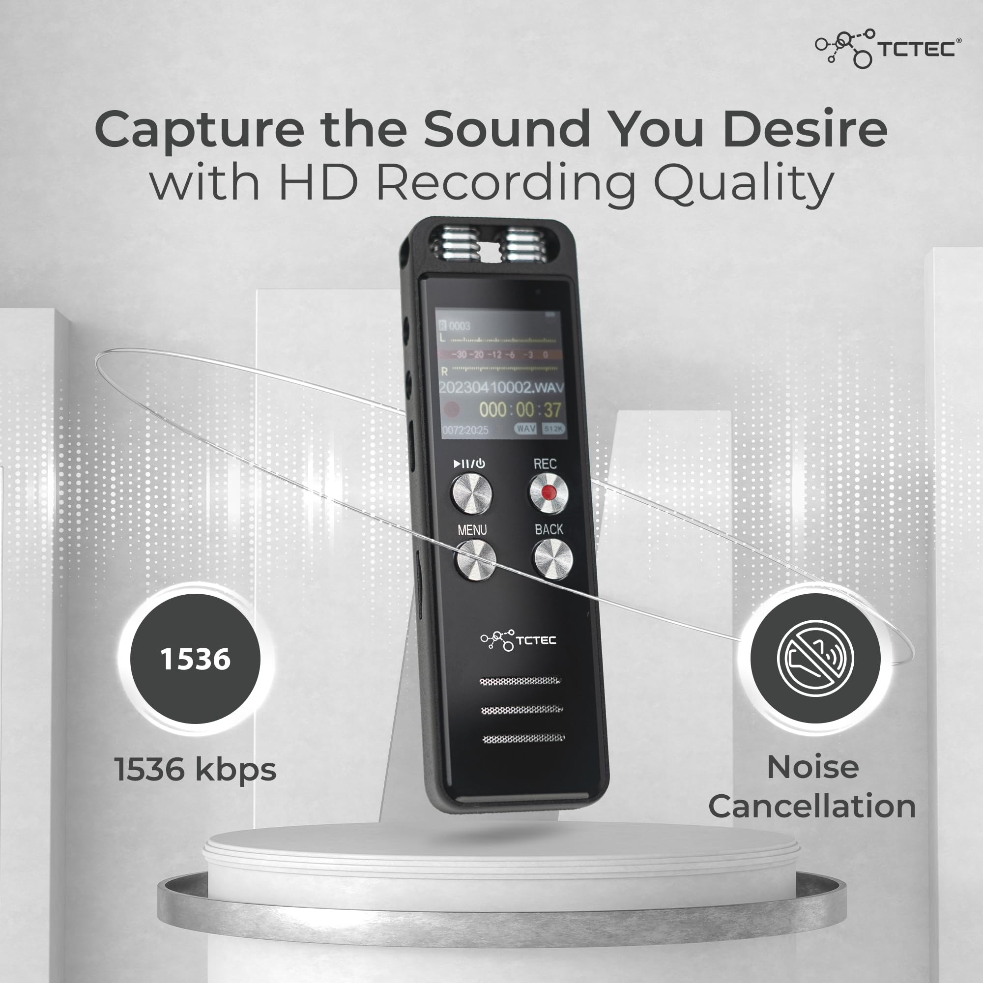 96Gb Tctec Digital Voice Recorder With 7000 Hours Recording Capacity, Audio Noise Reduction, Sound Tape Recorder With Playback,