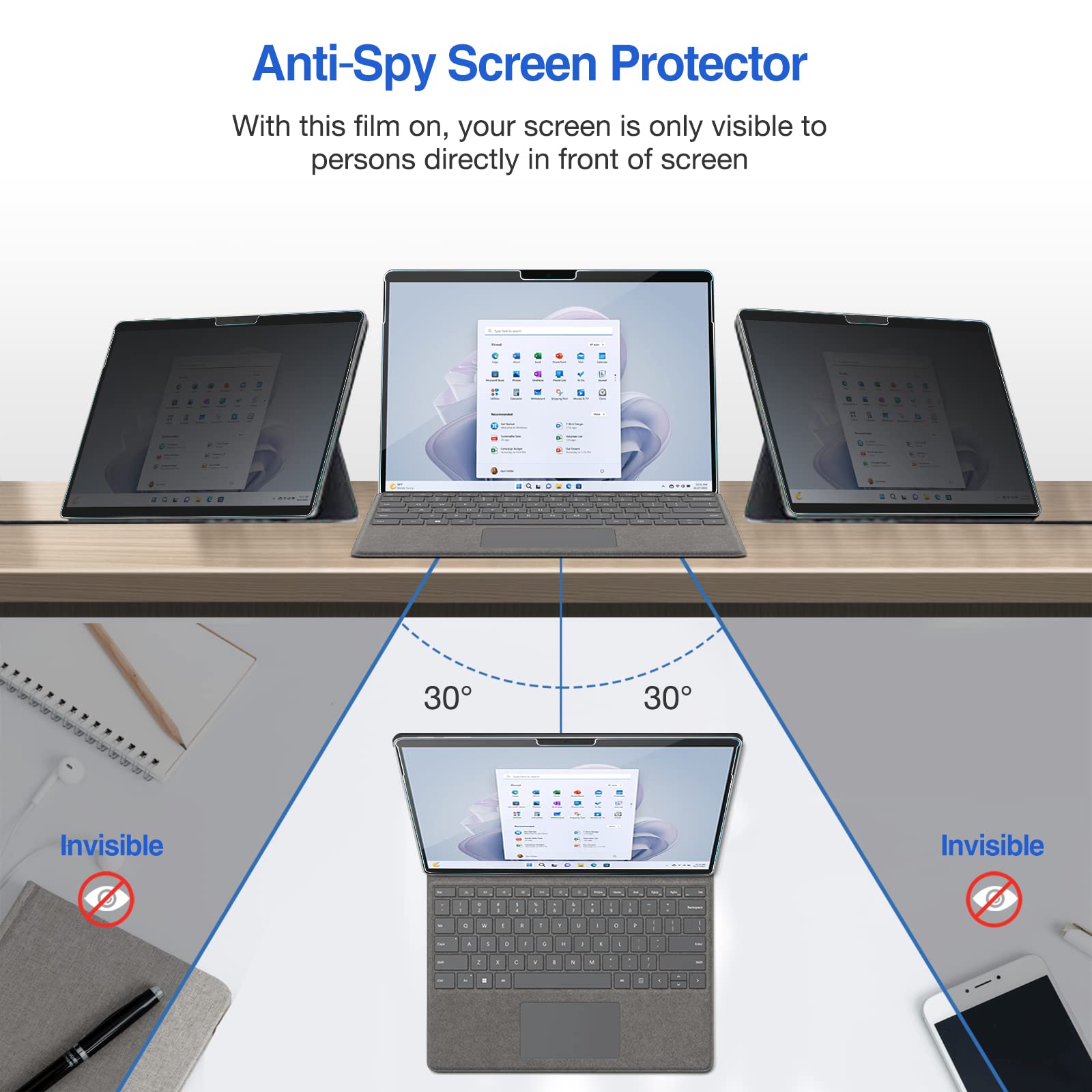 Procase Microsoft Surface Pro 11/10/ 9 13 Inch Privacy Screen Protector, Anti Spy Tempered Glass Ultra Thin Tinted Screen Film Guard For 13.0 Inch Surface Pro 11/10/ 9 2024 2022 Release