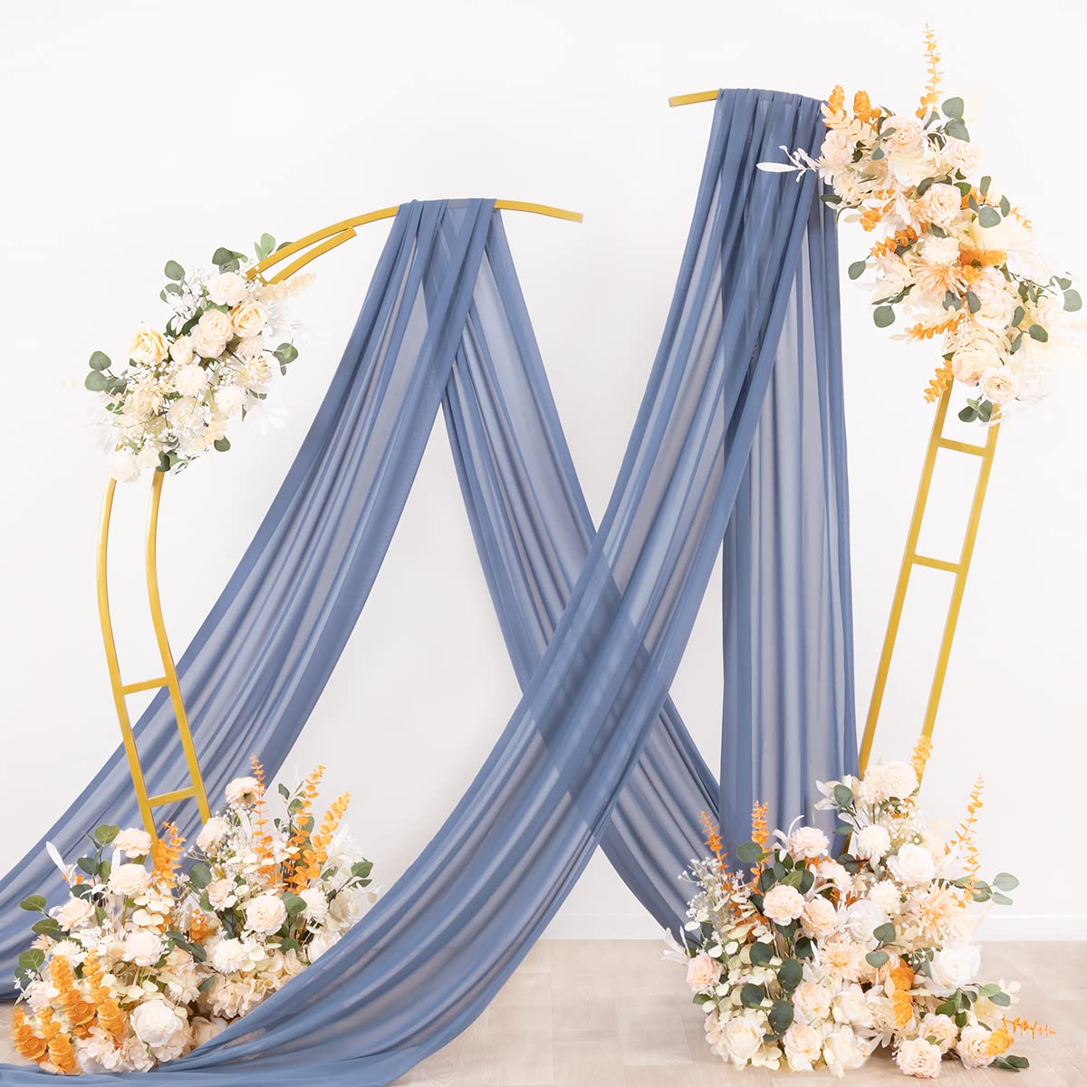 Socomi Wedding Arch Draping Fabric 3 Panels 29'' X 19Ft Dusty Blue Sheer Chiffon Curtain Drapes 6 Yards For Wedding Ceremony Bir