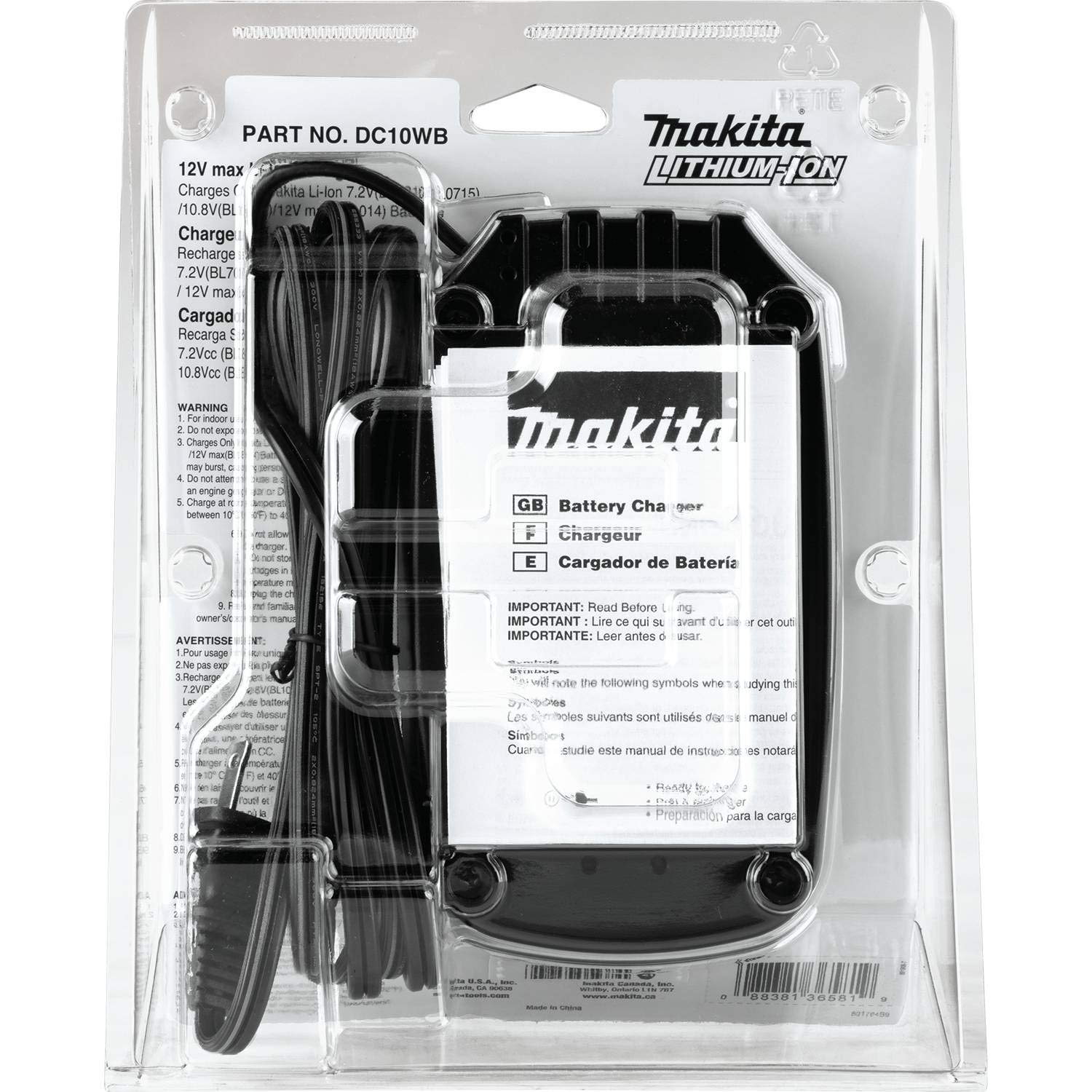 Makita Dc10Wb 7.2V   12V Max Lithium Ion Charger