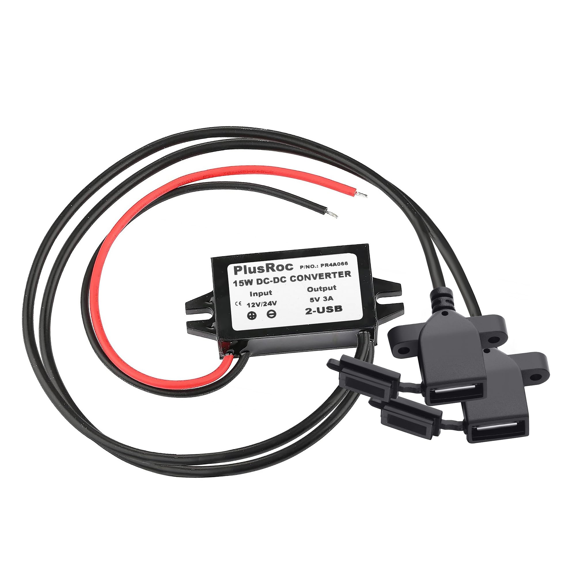 Plusroc Waterproof 12V/24V To 5V Converter Dc Dc Step Down Module Buck Converter Power Adapter (Dual Usb A Connectors With Dust