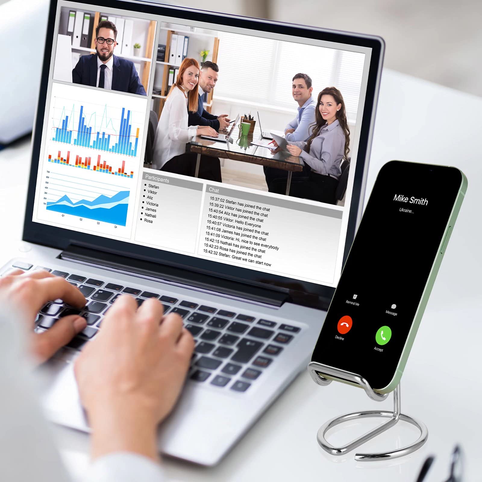 Roposy Cell Phone Stand For Desk, Cute Metal Silver Cell Phone Stand Holder Desk Accessories, Compatible With All Mobile Phones,