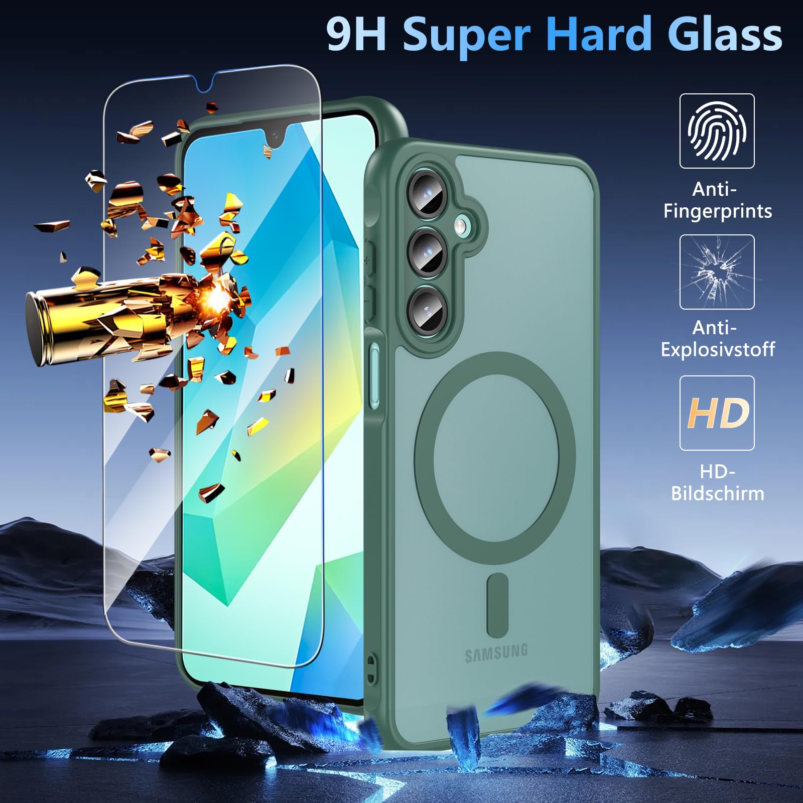 Owkey Galaxy A16 5G Phone Case, Magnetic Samsung Galaxy A16 5G Case For Magsafe With Tempered Glass Screen Protector,[Shockproof