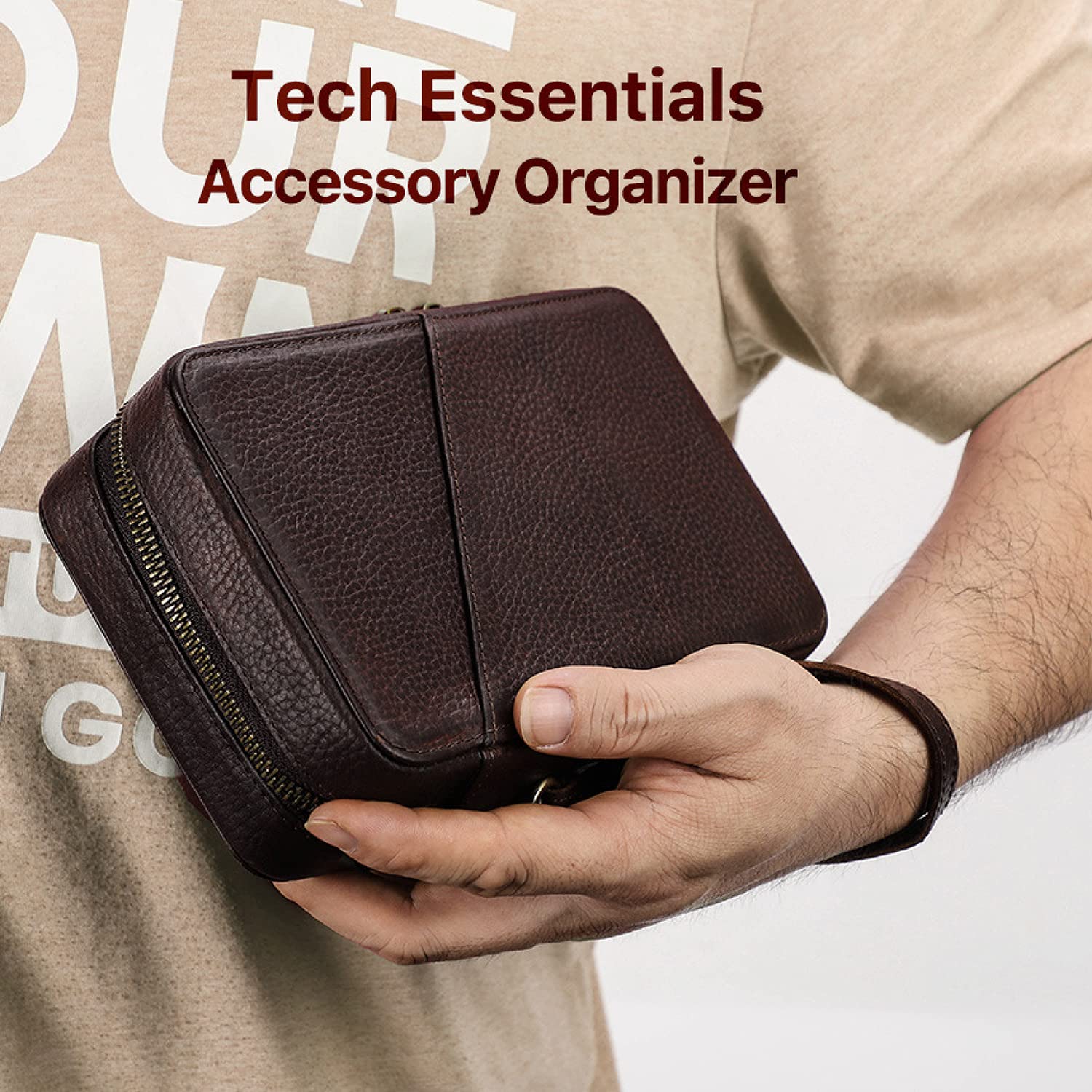 Catapurus Electronic Organizer Case Tech Kit, Top Grain Leather Handmade, Portable Compact Travel Electronic Accessories Storage