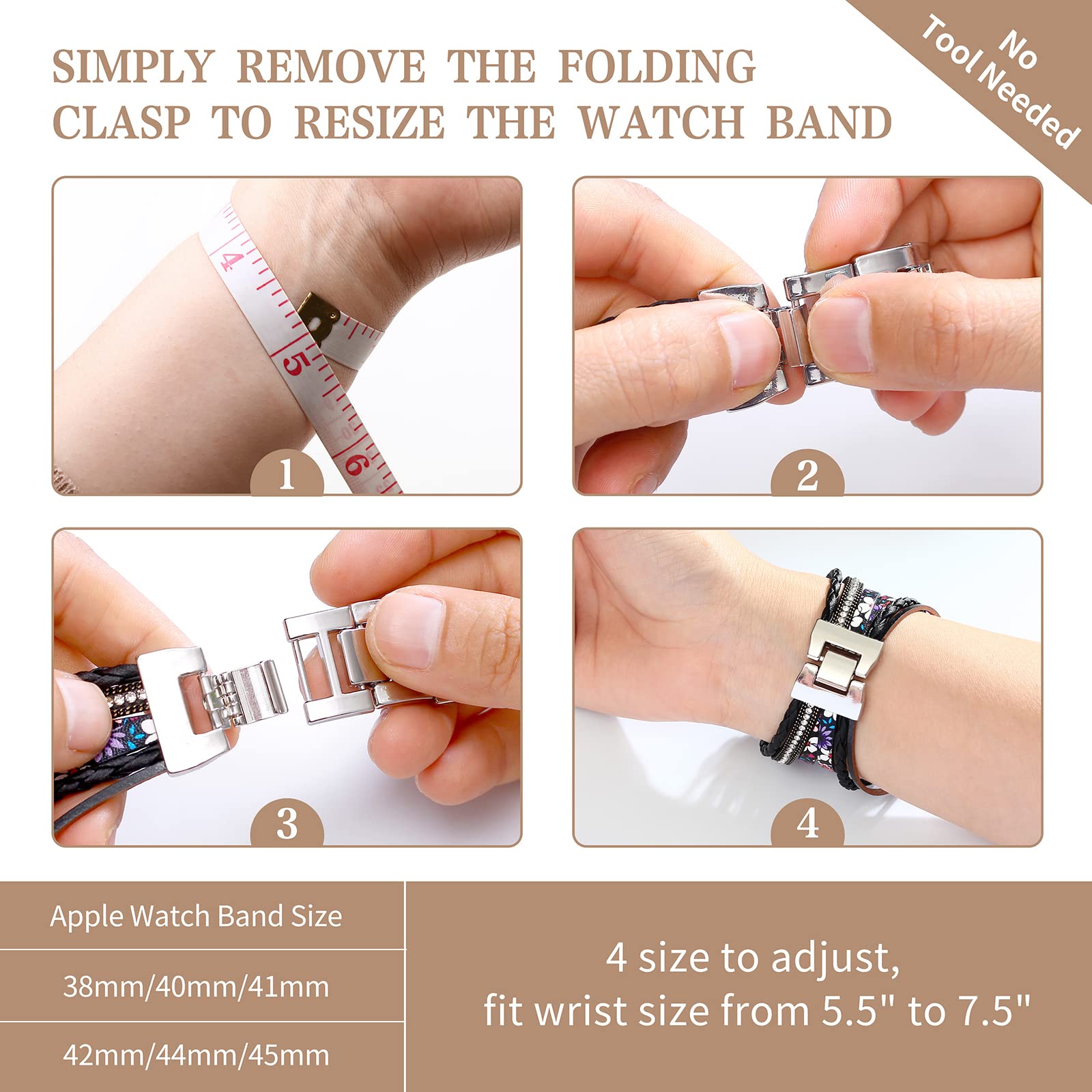 Wingoden Leather Bands Compatible With Apple Watch Band Bracelet 38Mm 40Mm 41Mm For Women Men, Boho Multilayer Wrap Rivet Studde