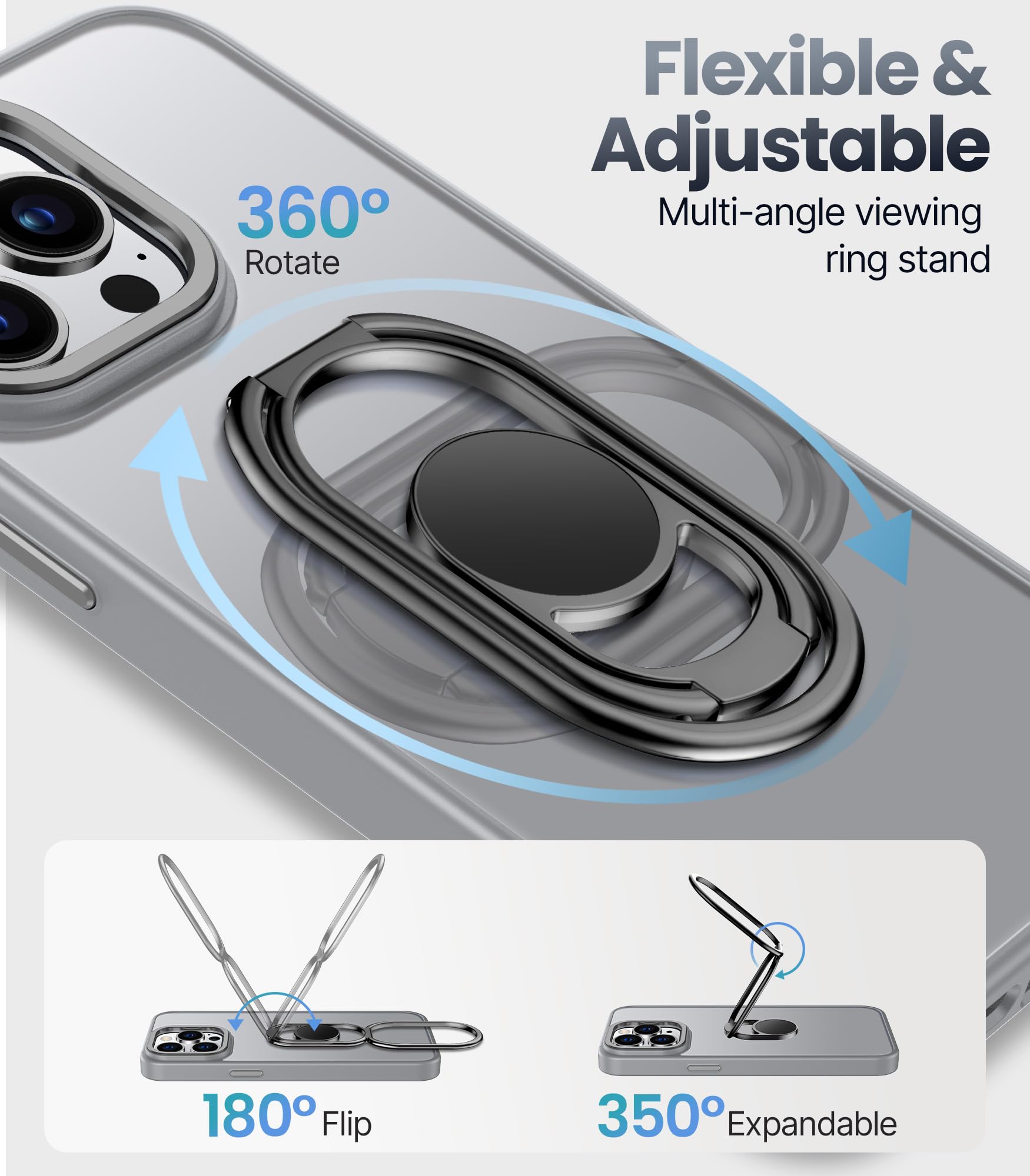 Shields Up For Iphone 15 Pro Case With Stand, Phone Case With Double Ring Holder [Adjustable & Foldable] Protective Translucent