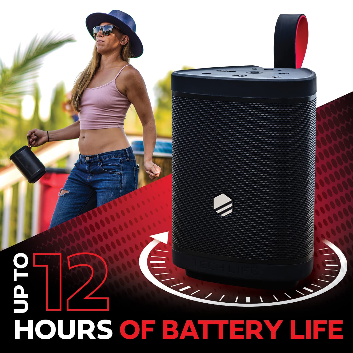 Tech Life Boss  Premium Portable Bluetooth Speaker   Waterproof Outdoor Party Speaker W/Amazing Sound, Heavy Bass, No Distortion, 12Hr Batt  Pair 100 Together For The Ultimate Portable Speaker System