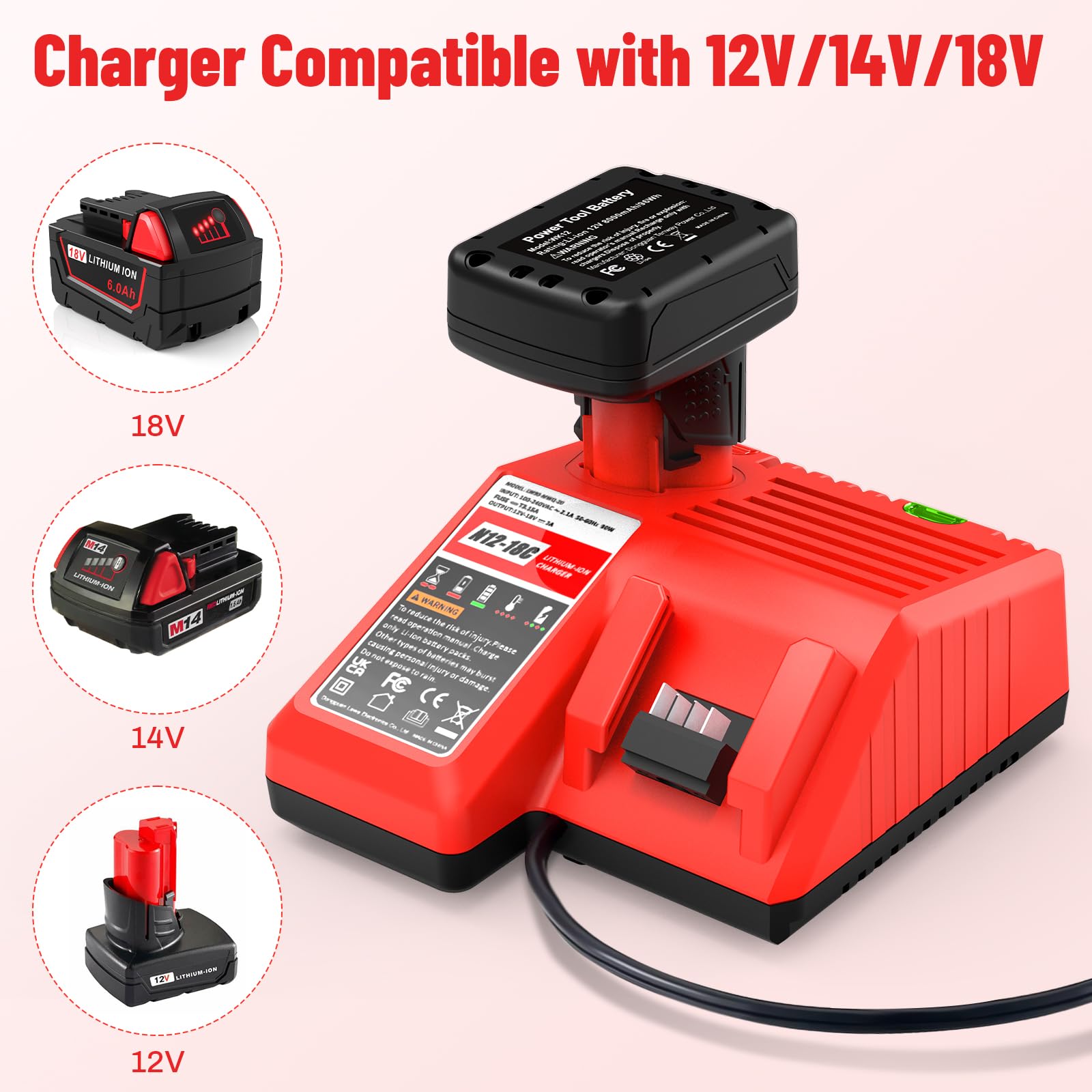 Multil Volatage Rapid Battery Charger   Replacement For Milwaukee 12V 18V Power Tool Lithium Battery 48 11 2412 48 11 2401 48 11