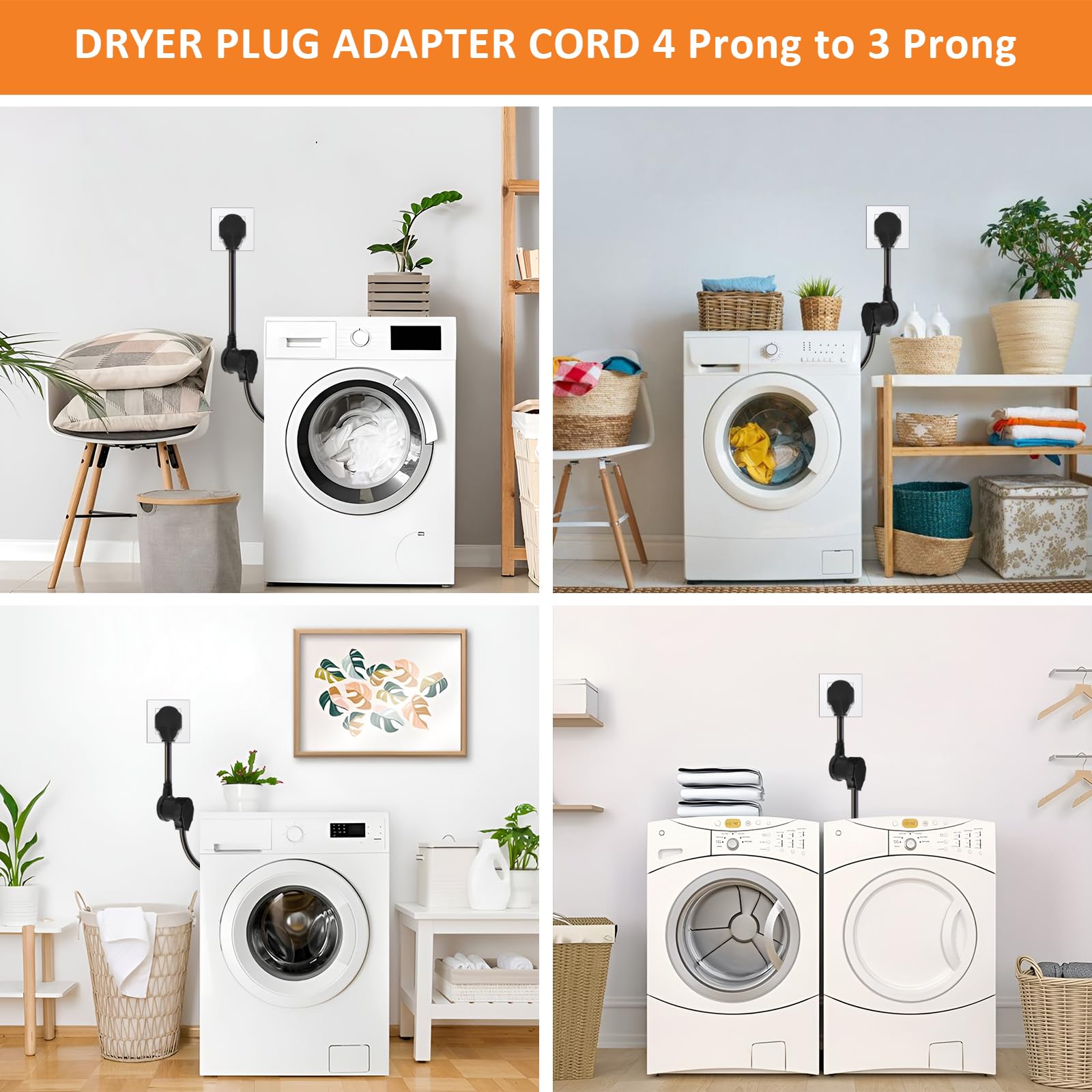 1.5Ft Dryer Outlet Adapter,3 Prong To 4 Prong Dryer Adapter, Nema 14 30P Male To 10 30R Female, Dryer Cord Adapter 4 To 3 Prong,