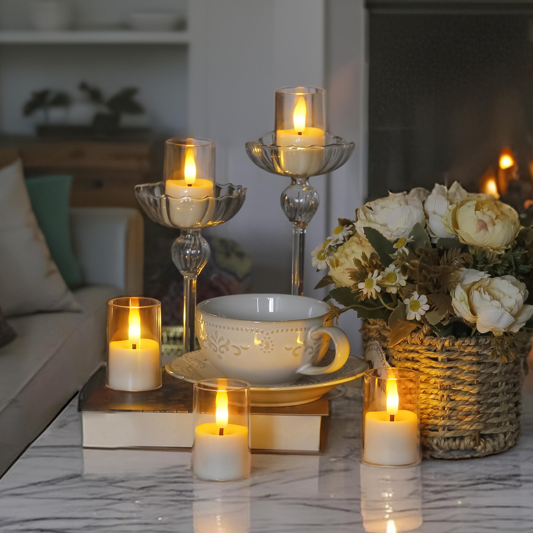 Wroxipel Rechargeable Acrylic Flameless Votive Candles With Timer & Remote Control, 1.7'' X2.5'' Flickering Led Warm Glow Tealig