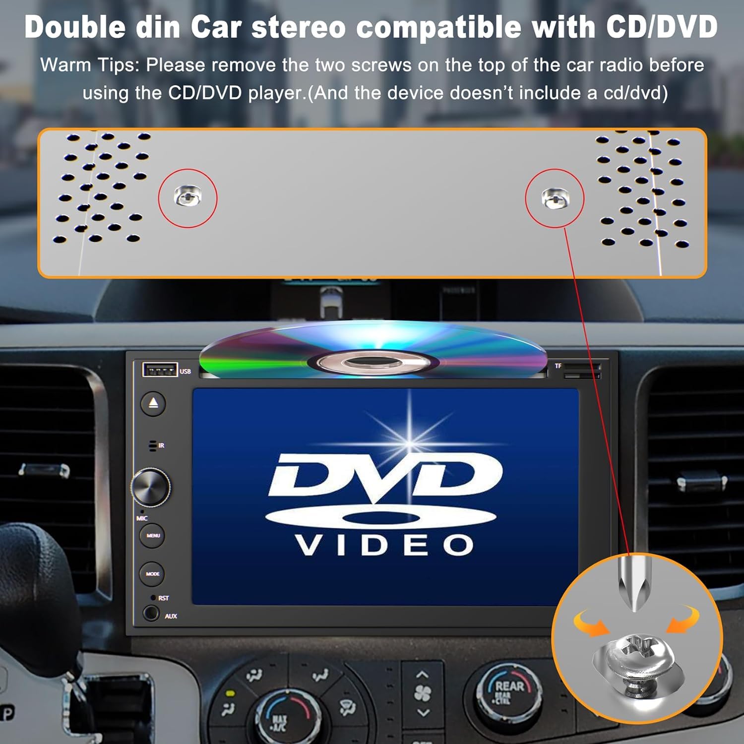 Double Din Car Stereo With Carplay & Android Auto, 7 Inch Car Radio With Cd/Dvd Player Support Back Up Camera, Bluetooth & Voice