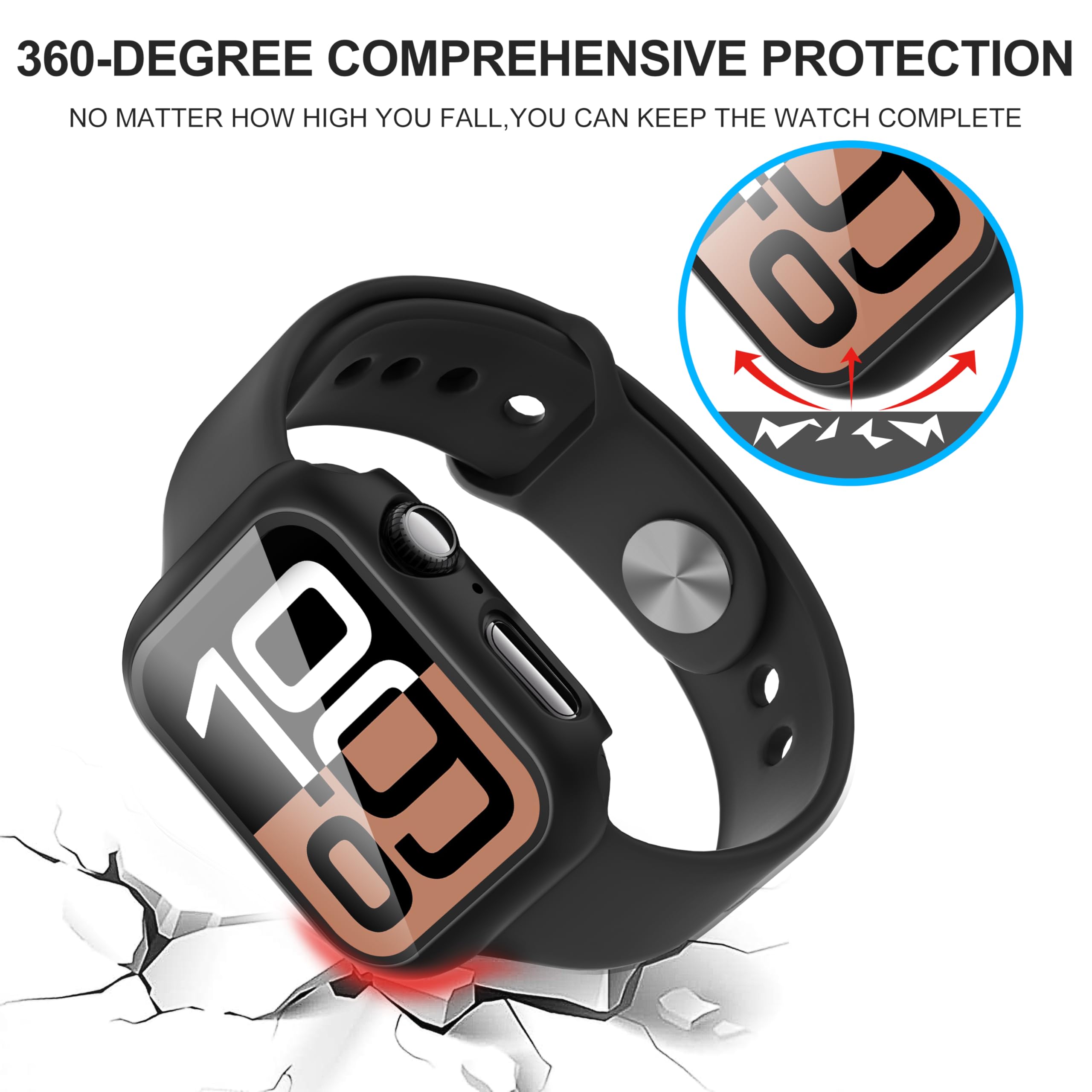 Diruite 2-Pack Apple Watch Series 10 Case 42mm with Tempered Glass Screen Protector - Black