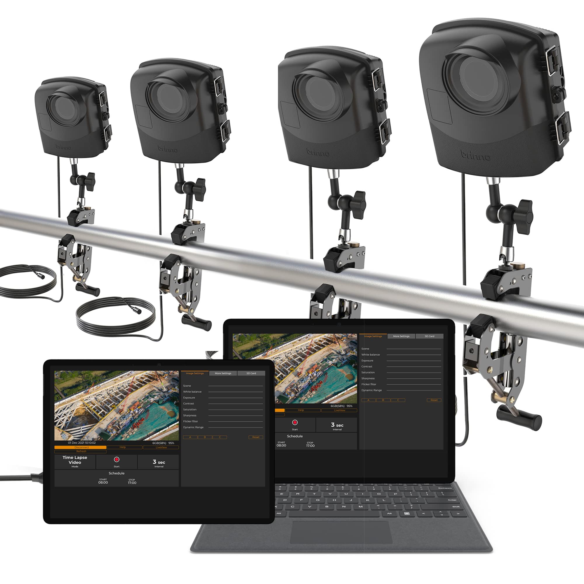 Brinno Bcc2000 Plus 4 Pack Construction Camera Bundle | Includes: Full Hd Tlc2000 Time Lapse Camera, 32 Ft Extender Kit, Clamp Mount & Waterproof Case | Cameras For Jobsites | 1 Year Battery | 4 Pack