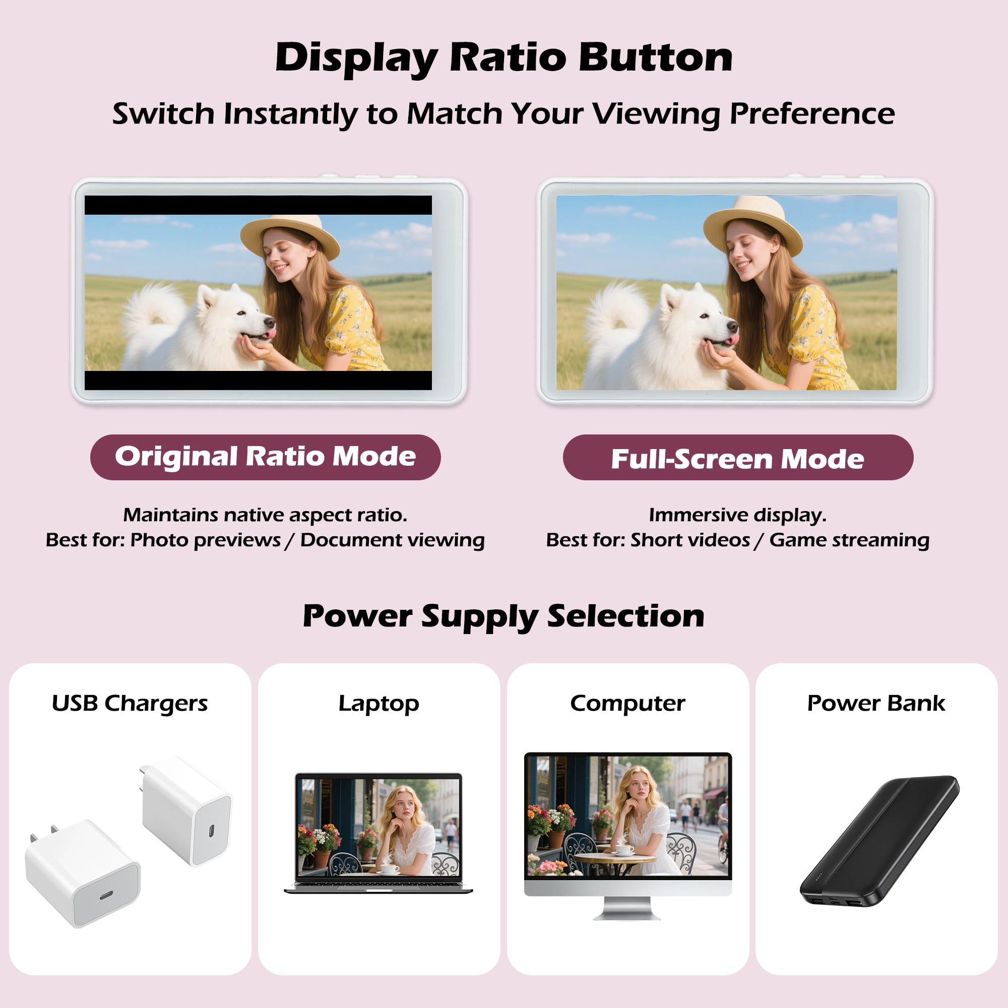 Peloni Phone-Monitor-Magnetic-Selfie-Screen-For-Iphone-Monitor-Back-Camera-Monitor Vlog-Screen Live-Stream-For-Tiktok 1080P Wire