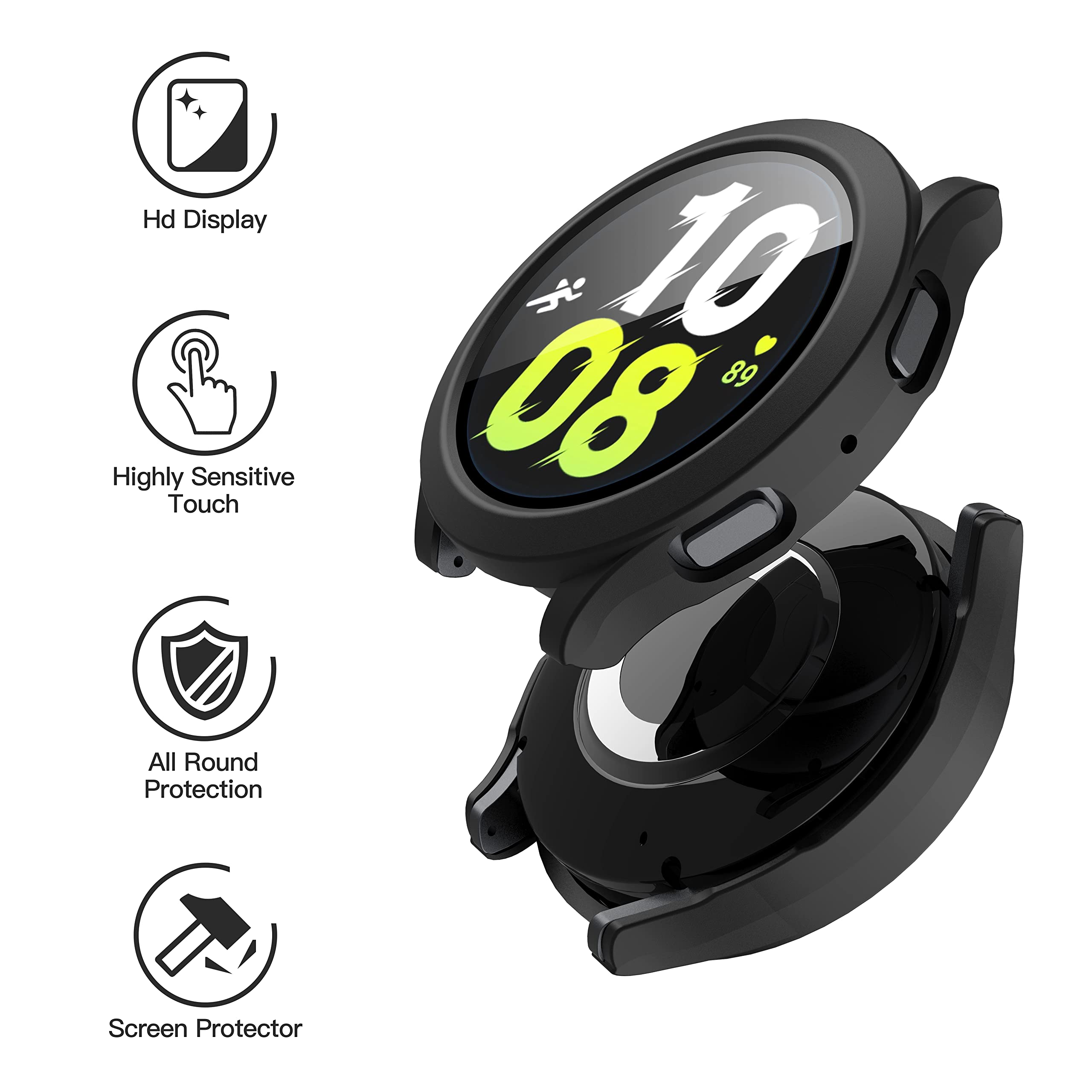 Misxi 2 Pack Hard Pc Case With Screen Protector For Samsung Galaxy Watch 5 Galaxy Watch 4 44Mm, Ultra Thin Scratch Resistant Cov