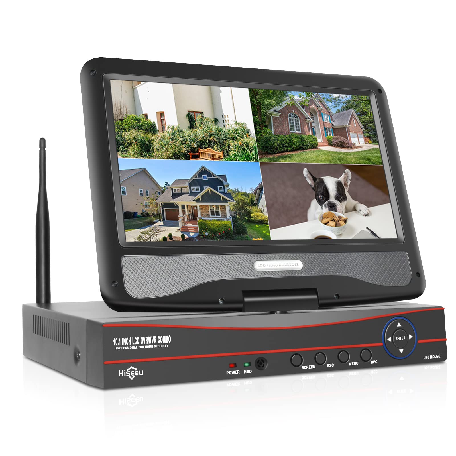 ?No Hdd? 10'' Lcd Wireless Wifi Nvr 10 Channels Network Video Recorder, Motion Detection Zones, 24/7 Record, Work With Hiseeu Eseecloud 1080P/3Mp/5Mp Wireless Camera