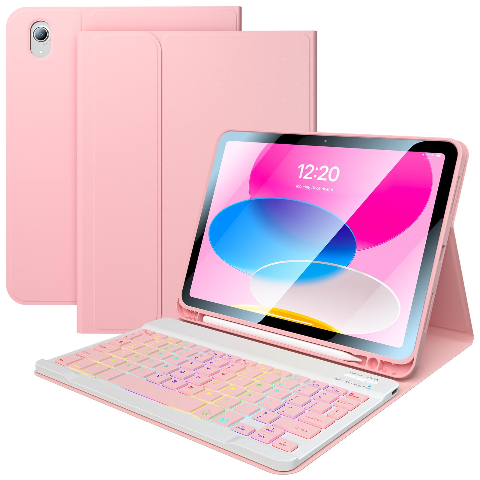 FGZZROU iPad 10th Generation Case with Keyboard 10.9 Inch - 7-Color Backlit Detachable Wireless BT Keyboard Folio Protective Cas