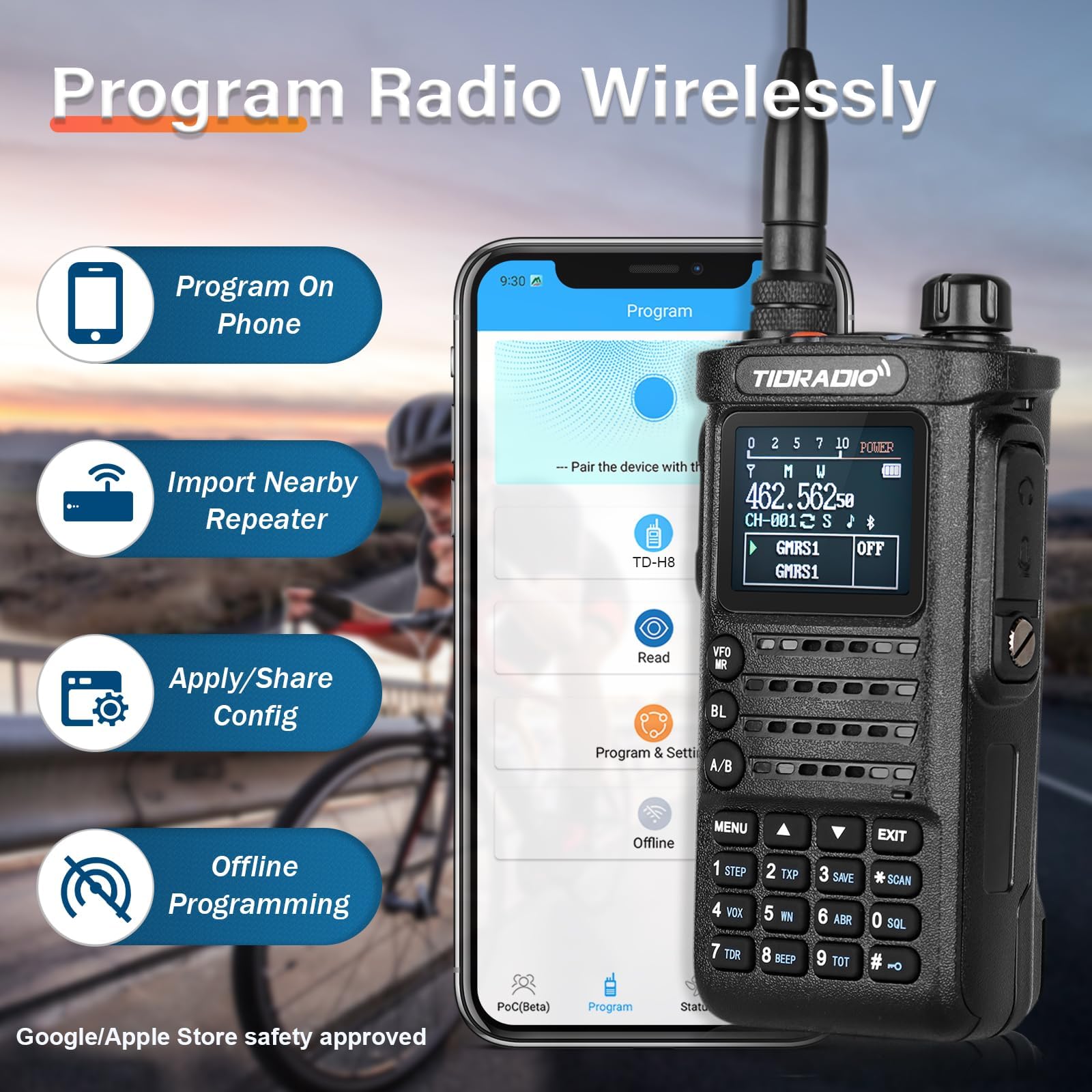 (2Nd Gen) Tidradio Td H8 10 Watt Highpower Ham Radio Handheld, Wireless Programming, Rechargeable 2500Mah Type C Battery,1.77''