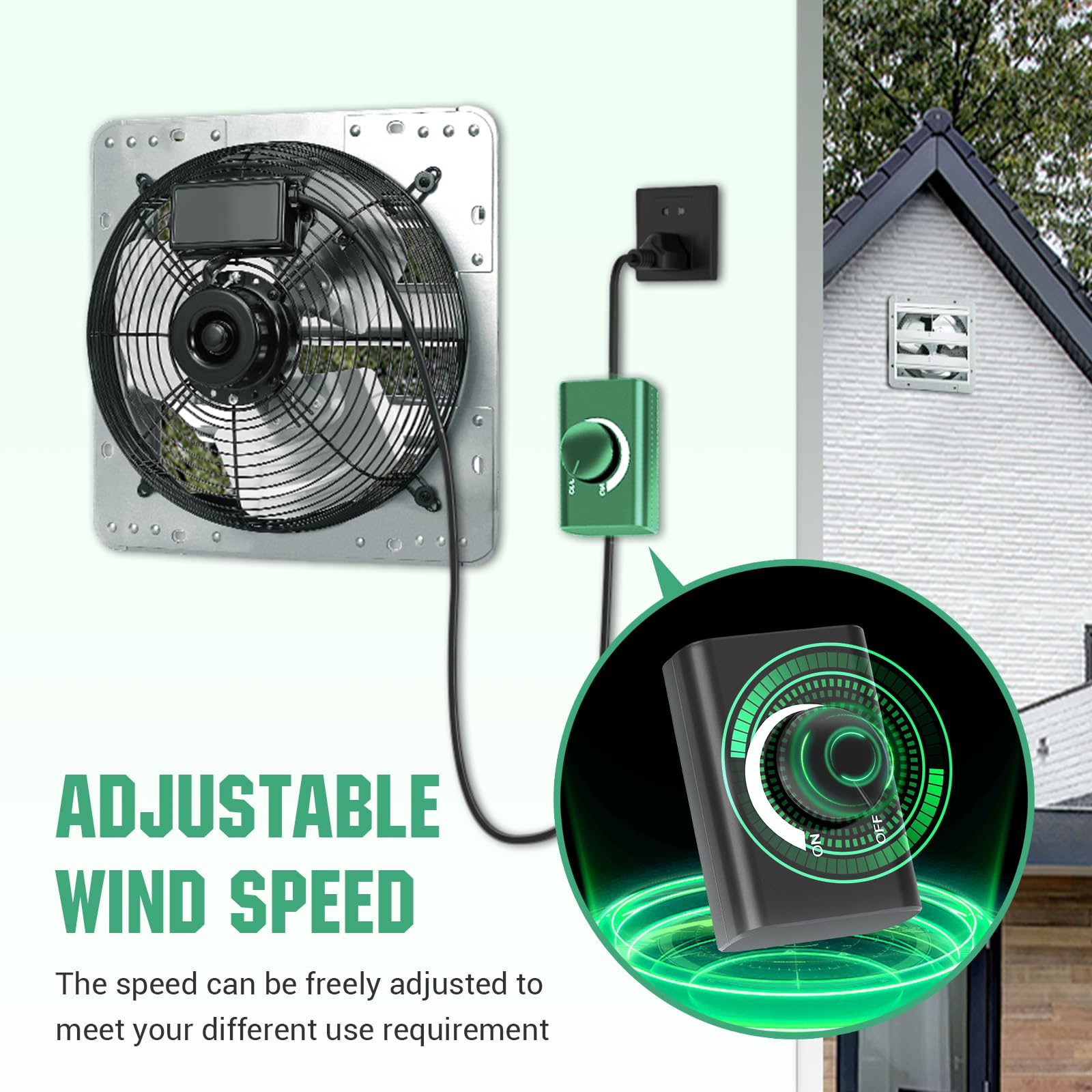 Fareast 12 Inch Garage Exhaust Fan Wall Mounted, Automatic Shutter, Wall Exhaust Fan With Adjustable Speed Controller, 1130 Cfm,