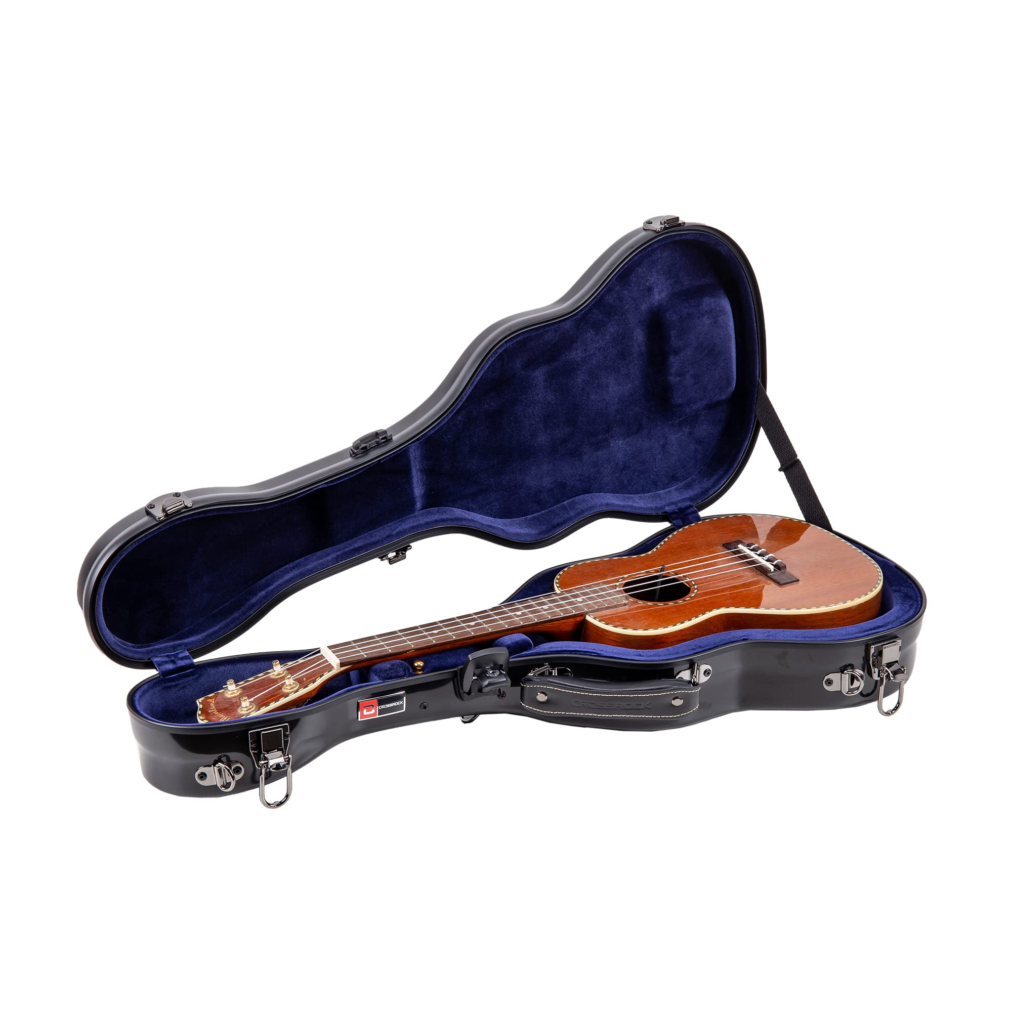 Crossrock Hardshell Fiberglass Concert Ukulele Case, Thick Padded, 4 Latches, Glossy Finish In Black
