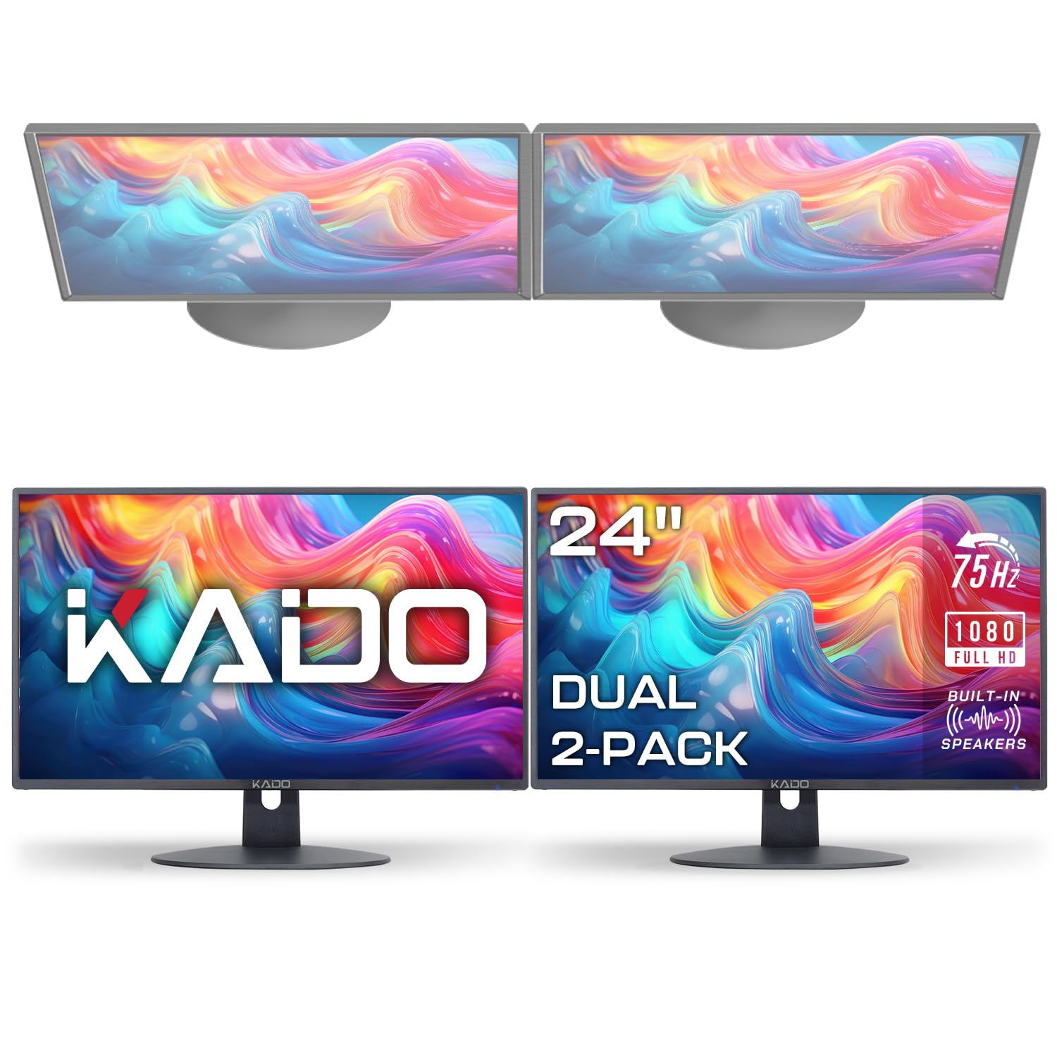 Kado 2-Pack Dual 24 Flat Screen 1920x1080 75Hz FHD Computer Monitor