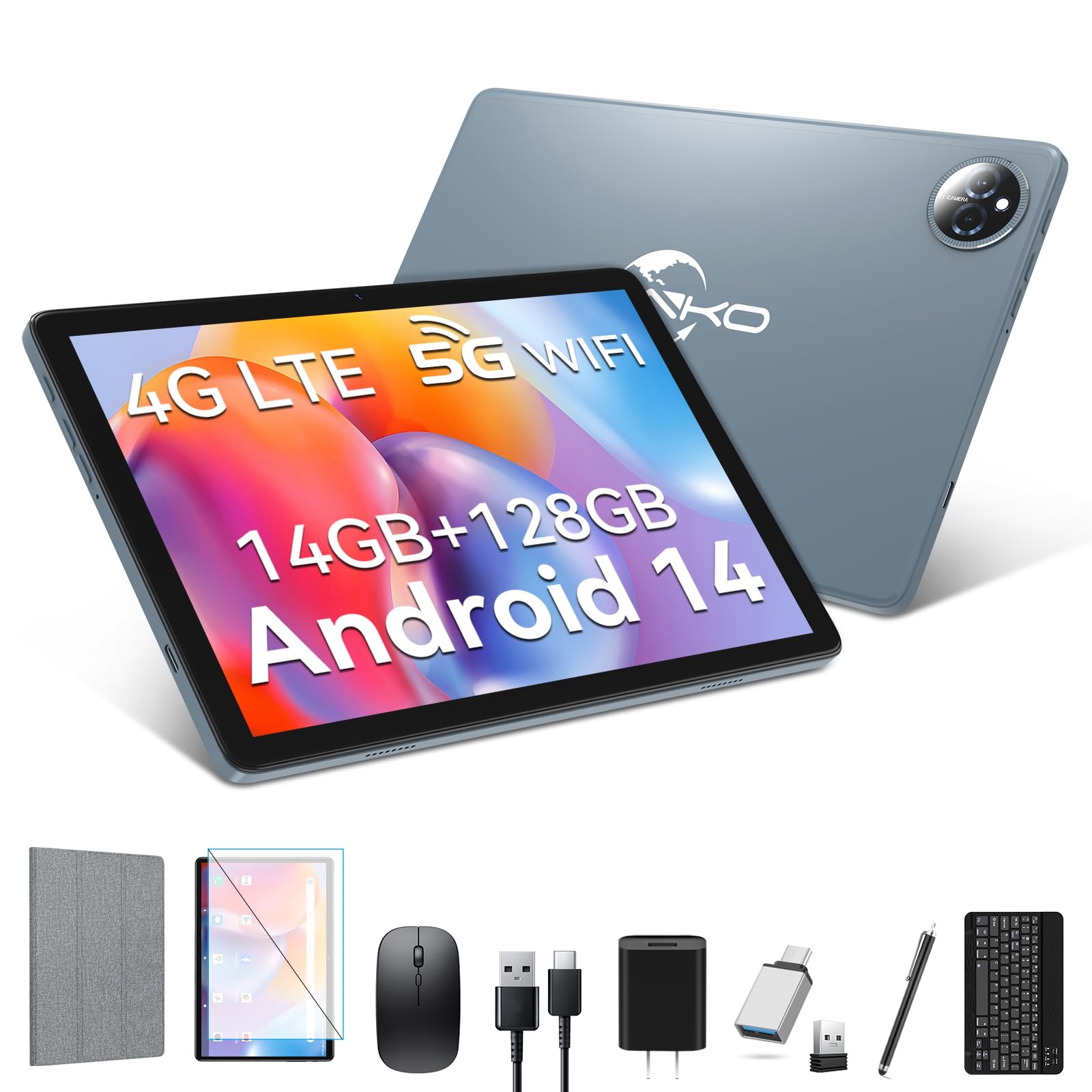 Tablet 10 Inch 2024 Newest Android 14 Tablet With 128Gb Rom+14Gb Ram+2Tb Expand, 4G Cellular Tablets With Dual Sim Slot, 2 In 1