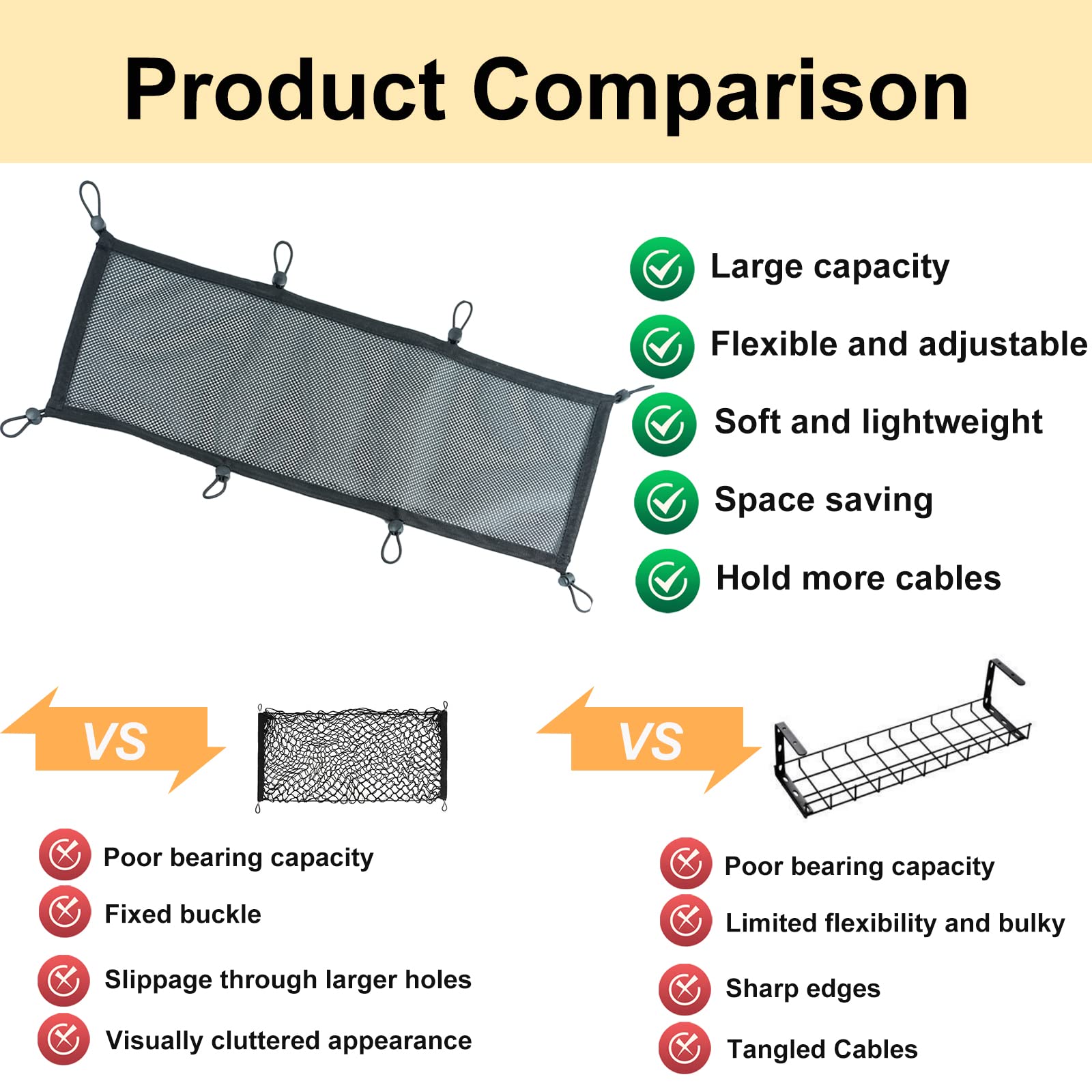 Cable Management Net Under Desk, 39Pcs Extra Large Cable Net, Flexible Privacy Mesh Cable Management Net, Under Desk Net, Invisi