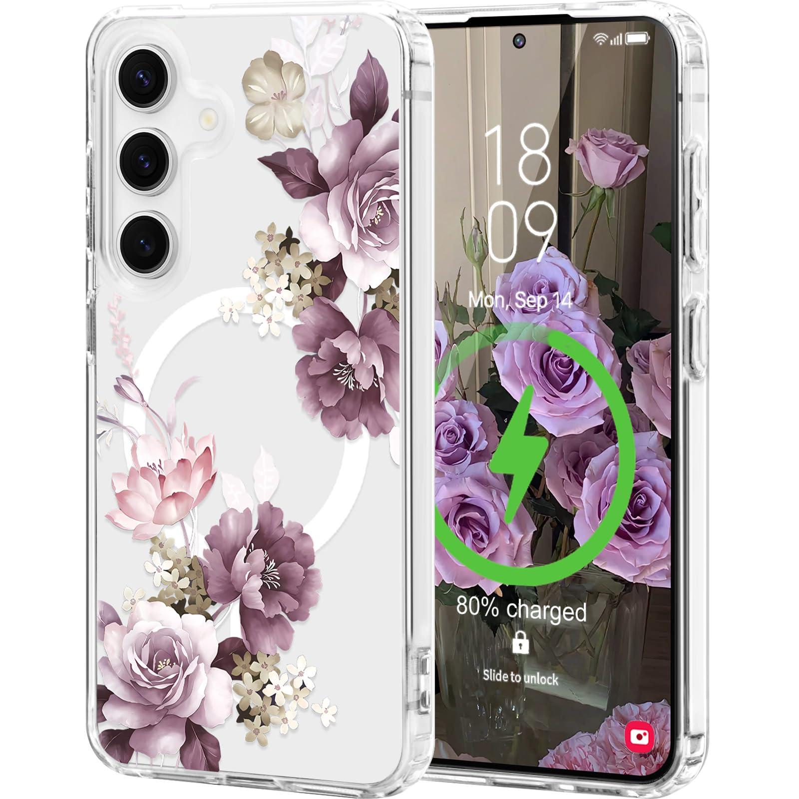 L-FADNUT for Samsung Galaxy S23 Case [Compatible with Magsafe], Cute Flower Girls Women Clear Case Silicone Shockproof Protectiv