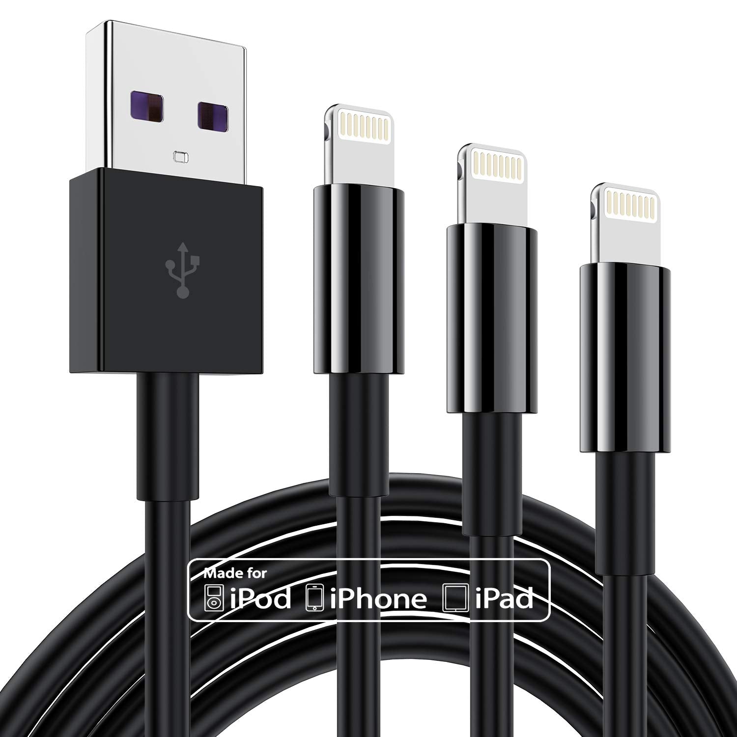 3 Pack Apple Mfi Certified Charger Cable 6Ft, Lightning To Usb Cable Cord 6 Foot, 2.4A Fast Charging Apple Phone Long Chargers F
