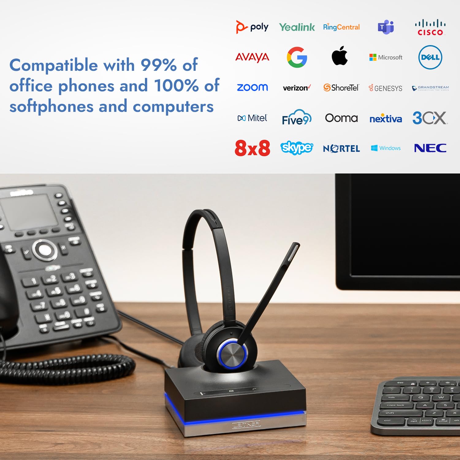 Leitner Lh575 2 In 1 Wireless Office Headset With Mic   Computer & Telephone Headset   Dect Headset, Not Bluetooth   5 Year Warr