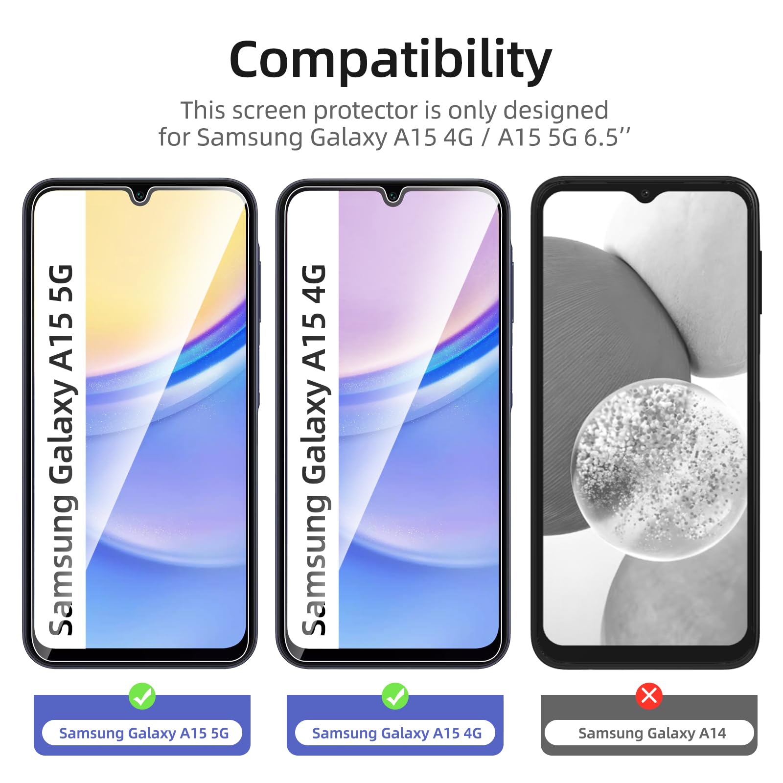 New'C 3 Pack Designed For Samsung Galaxy A15 5G/4G Screen Protector Tempered Glass,Case Friendly Scratch Proof, Bubble Free, Ult