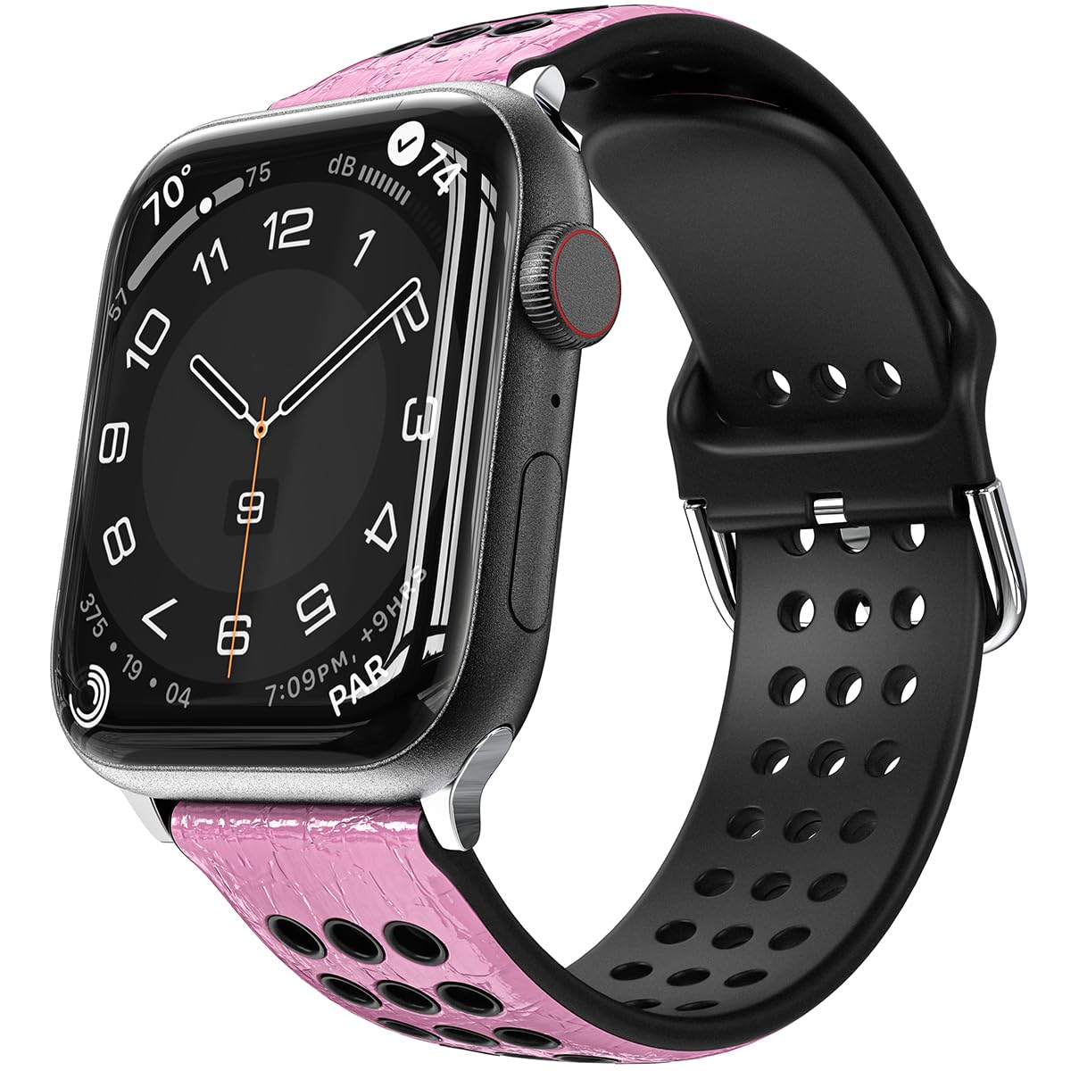 HALLEAST Sport Band Compatible for Apple Watch Band 38mm 40mm 41mm,Silicone Leather Replacement Band for iWatch Series 9,Series 8,Series 7,Series 6,Series 5,Series 4,Series 3,Series 2,Series 1 (Crocodile Pink, 38/40mm)