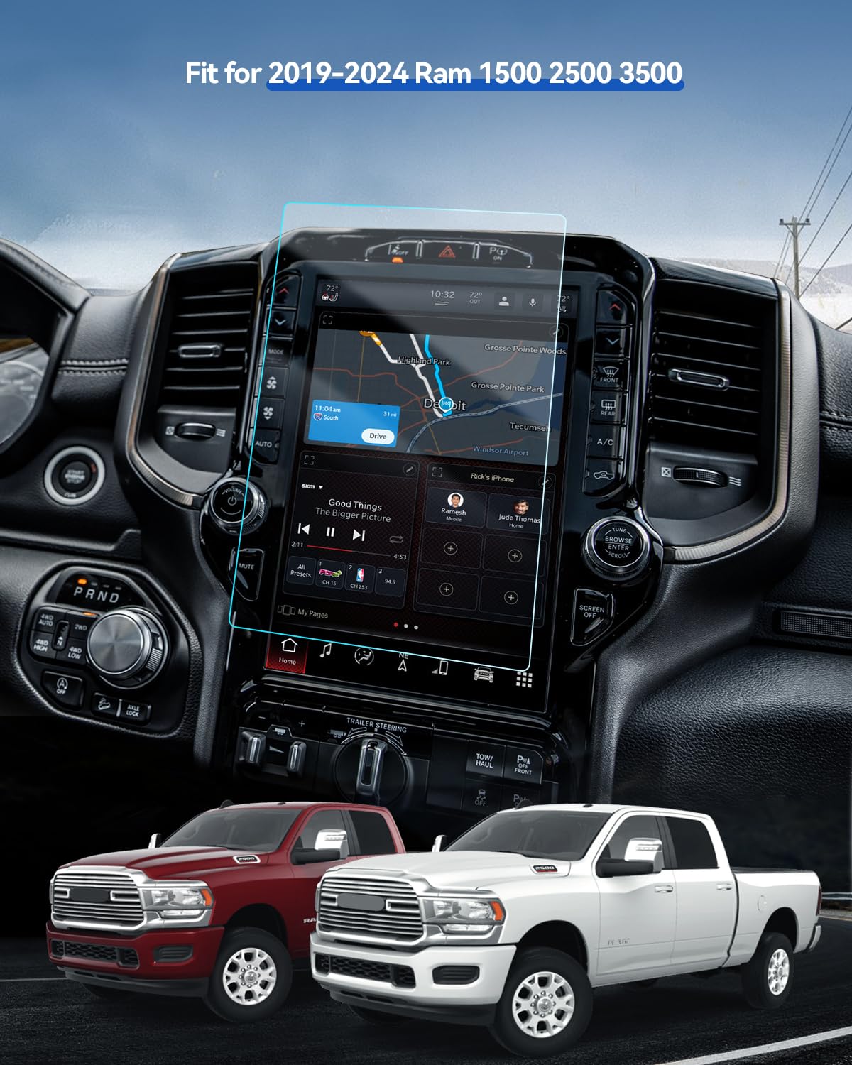 Lantu Matte Screen Protector For 2019 2024 Dodge Ram 1500 2500 3500 Trx Rebel Laramie Limited Uconnect Trucks Pickup Accessories