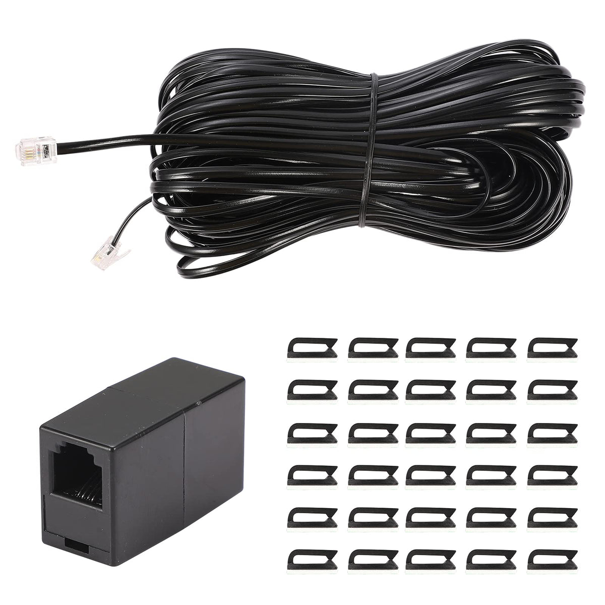Seefeful 100 Feet Long Telephone Extension Cord Phone Cable Line Wire, With Standard Rj11 Plug And 1 In Line Couplers And 30 Cab