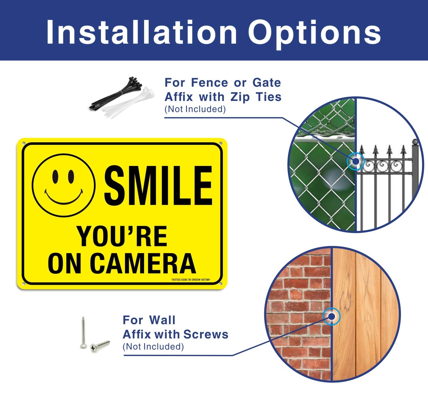 (2 Pack) Faittoo Smile You'Re On Camera Sign, Reflective 10X7 Rust Free .40 Aluminum, Uv Protected, Weather Resistant, Durable I