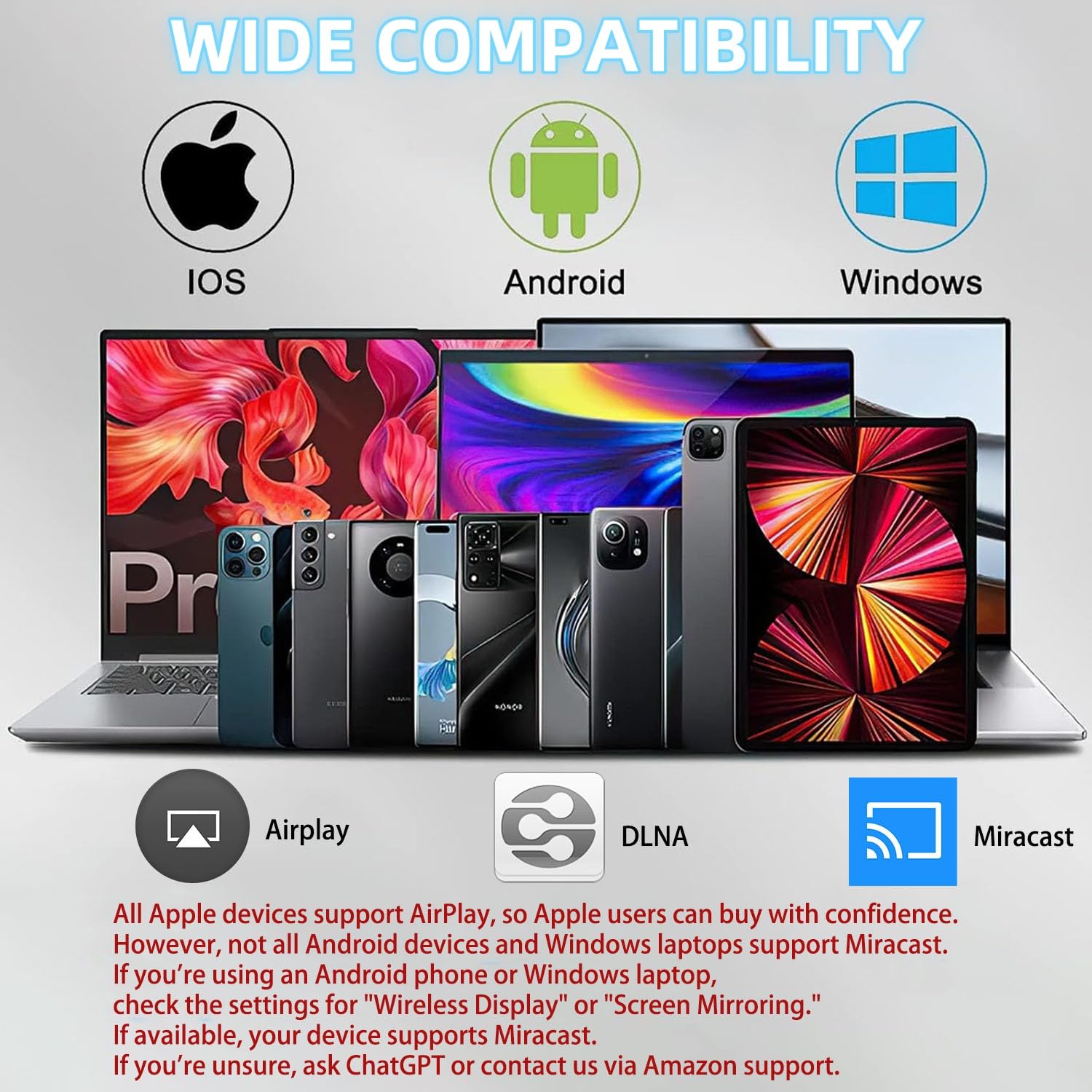 Anycast Wireless Hd Display Adapter Receiver 1080P Screen Mirroring Streaming Media Dongle Compatible With Ios/Android/Windows/M