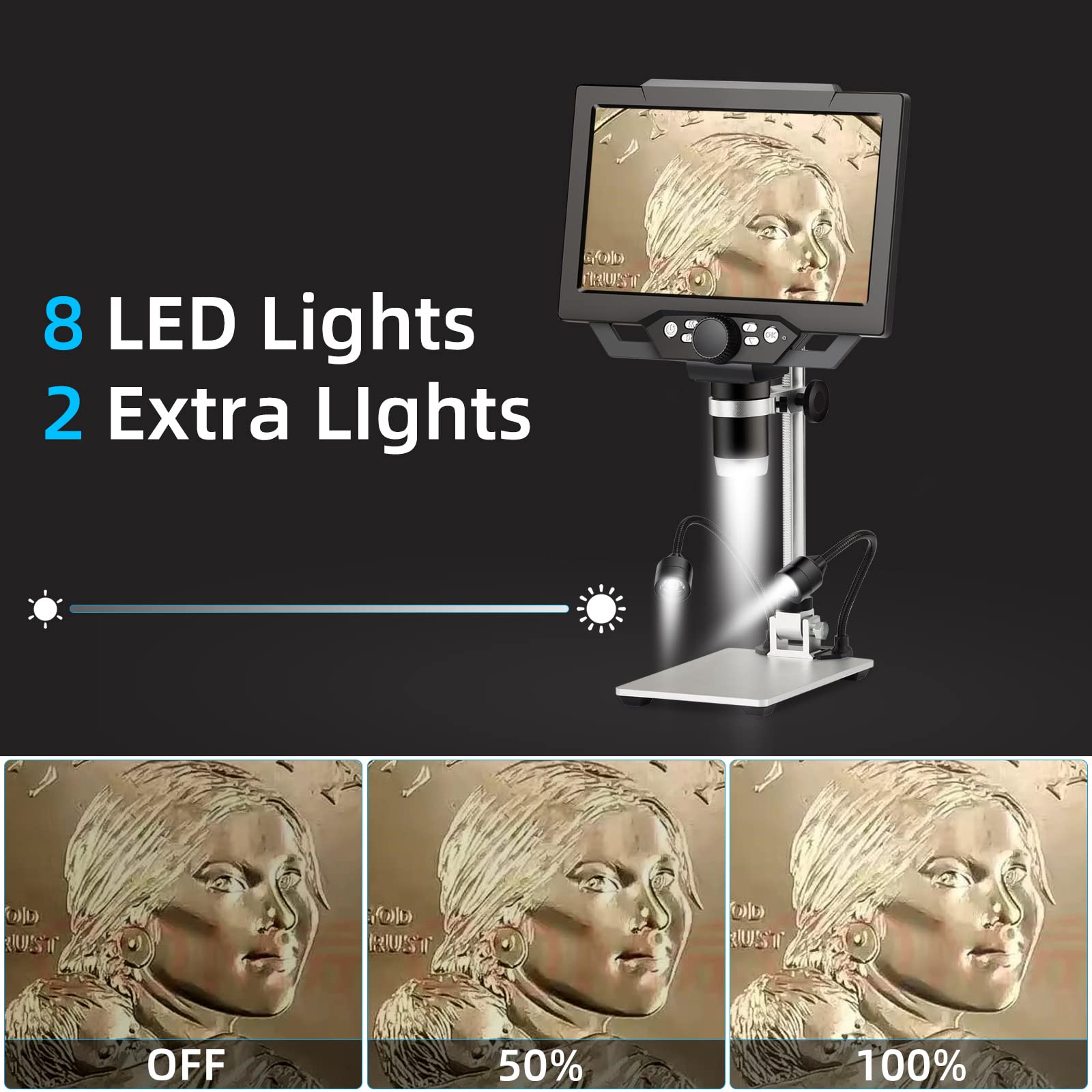 Koolertron 9 Inch Lcd Digital Microscope With 32G Tf Card,12Mp 1600X Magnification 1080P Usb Microscope,5000Mah Battery,10 Inch