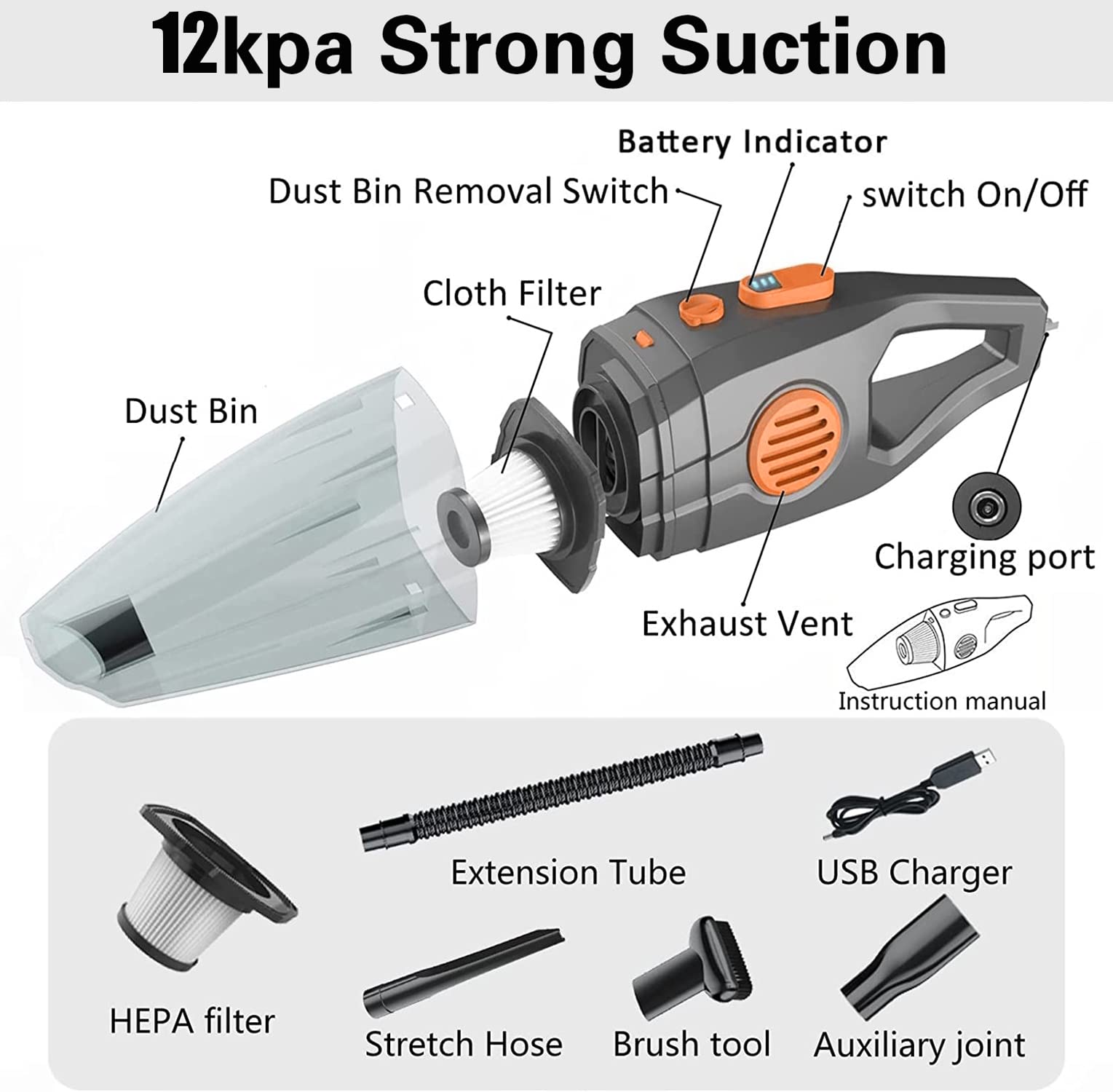 Azhzolsk Dust Busters Upgrade Handheld Vacuum Cordless Rechargeable Handheld Vacuums 12000Pa 16500Pa High Power With Power Displ