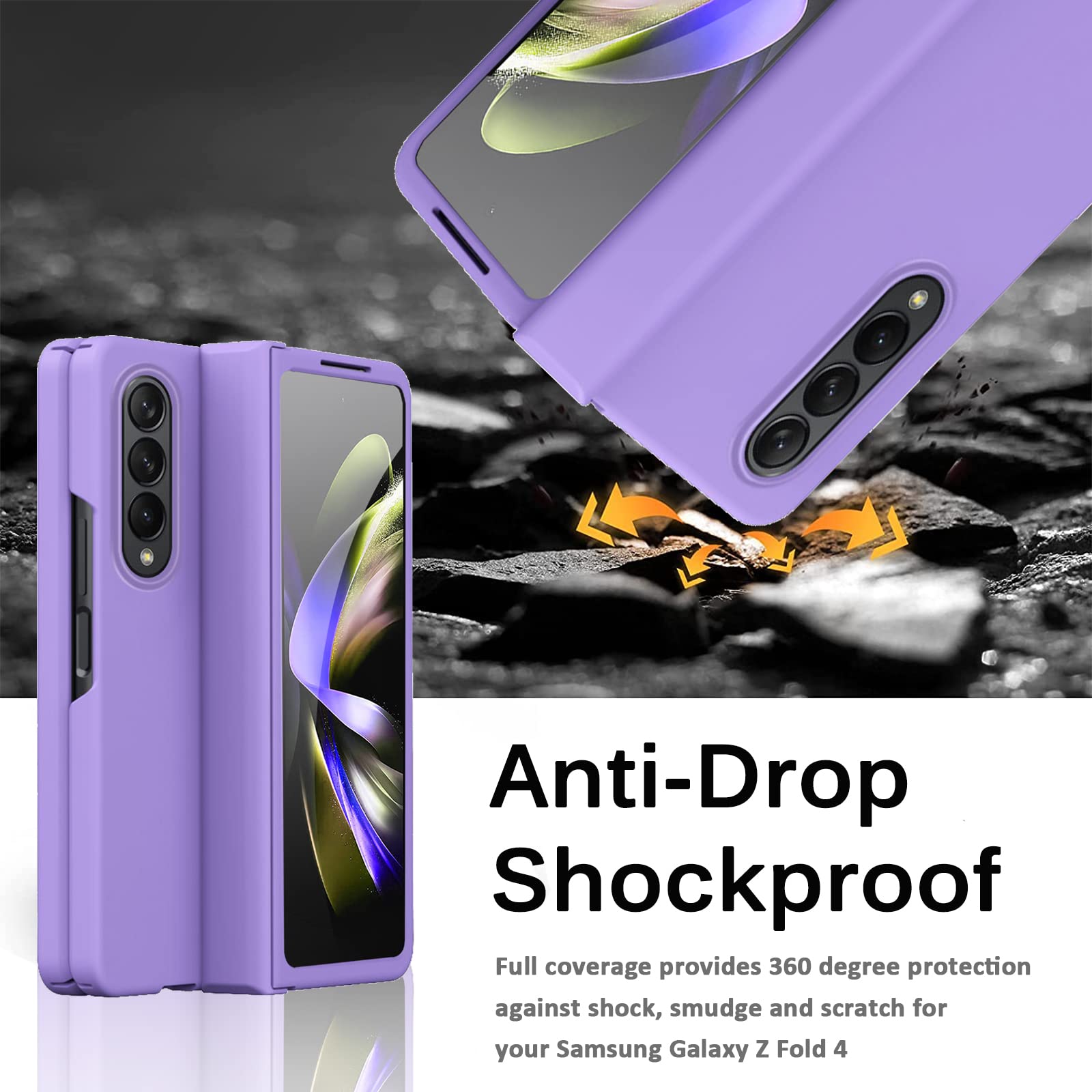 Miimall Samsung Galaxy Z Fold 4 5G Hinged Protector Case with Screen Protector Hard PC Violet