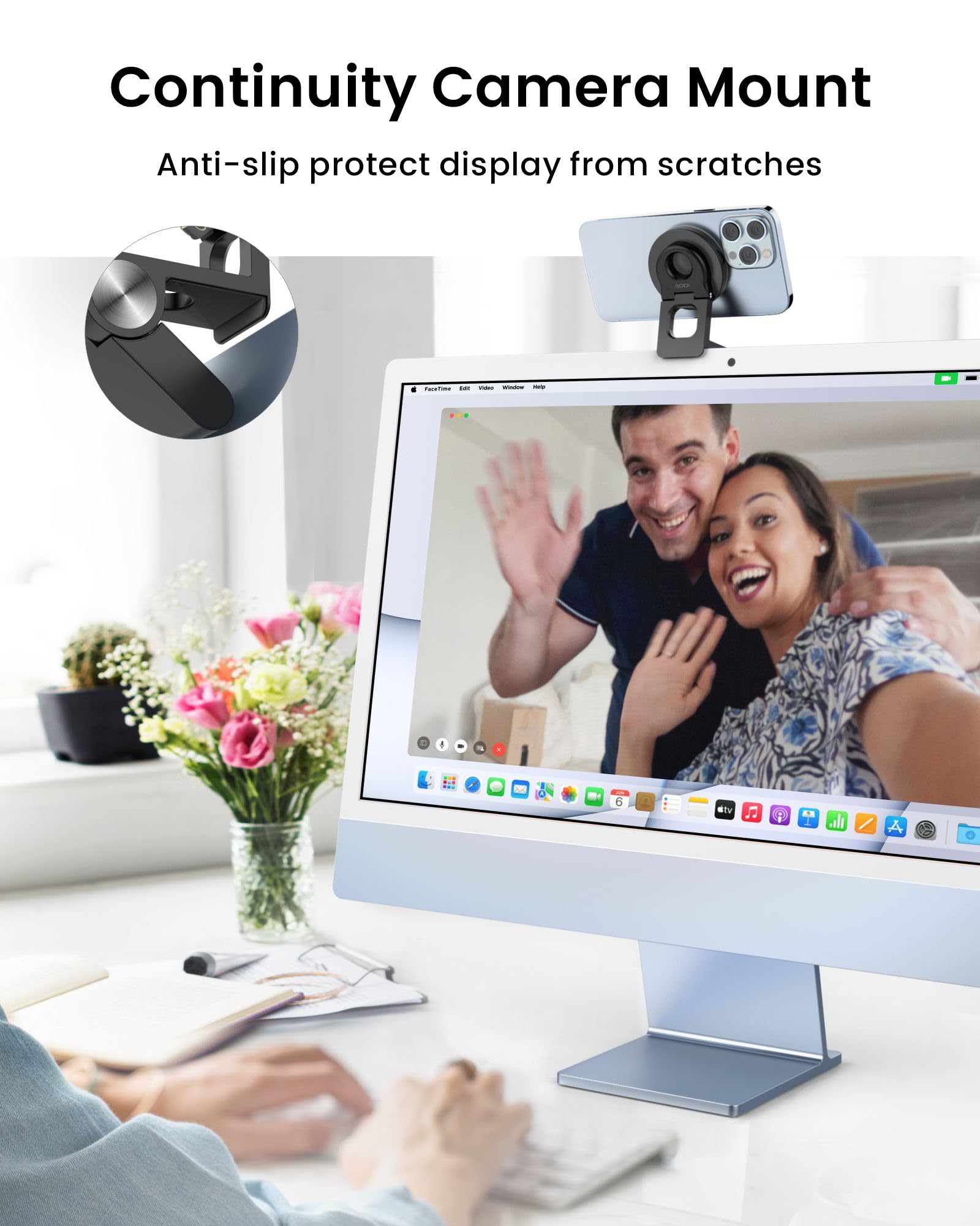 Sodi Continuity Camera Mount For Desktop Monitor & Imac Compatible Iphone Webcam Mount With Mag Safe For Mac And Displays, Mac O