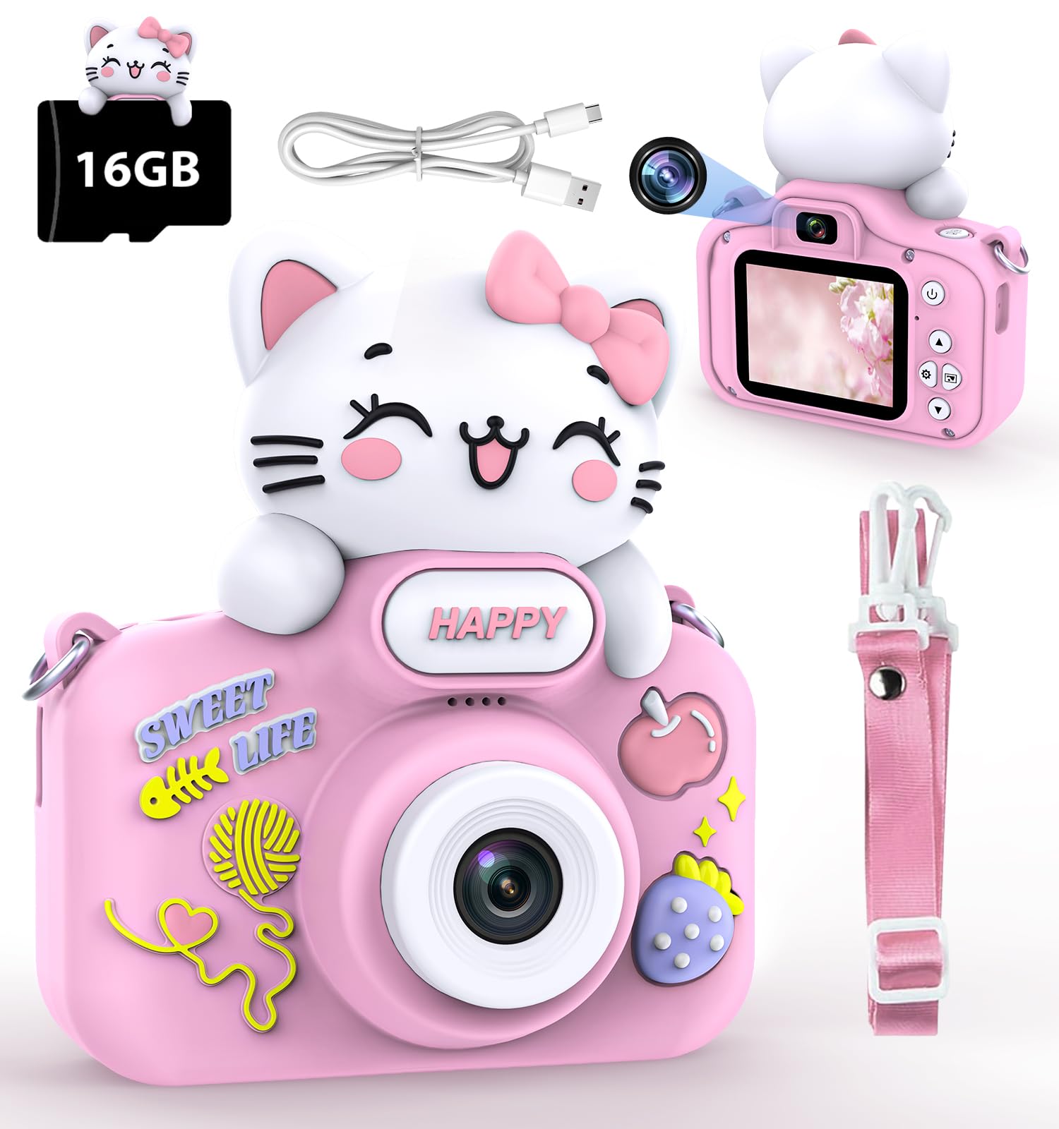 Kids Camera for Girls Age 3-8, Selfie Digital Camera for Kids, Children Toddler Camera for Chritmas Birthday Festival Gifts with