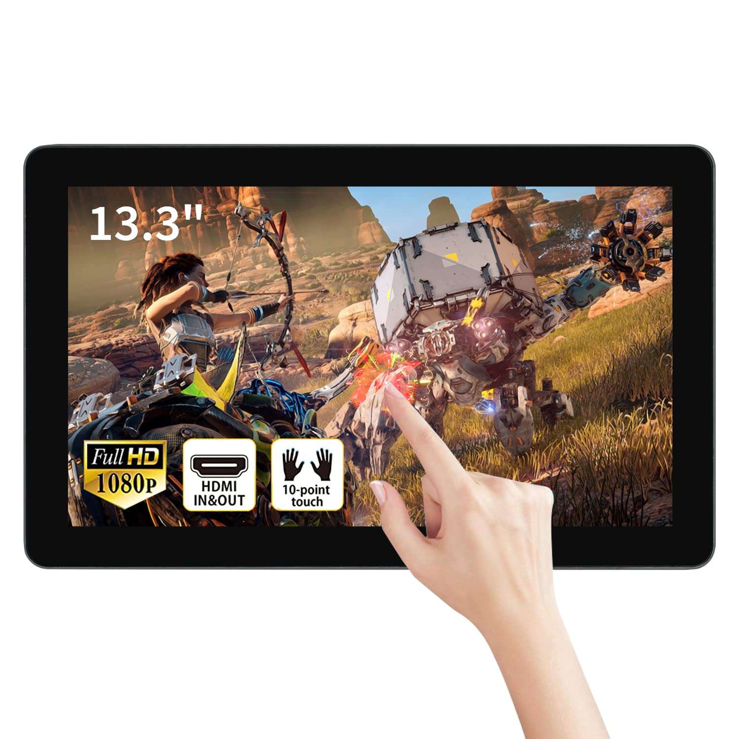 TouchWo 13.3 inch Capacitive Multi-Touch Screen Industrial Monitor, 16:9 Display 1920 x 1080P, Built-in Speakers, VGA & HD-MI Mo