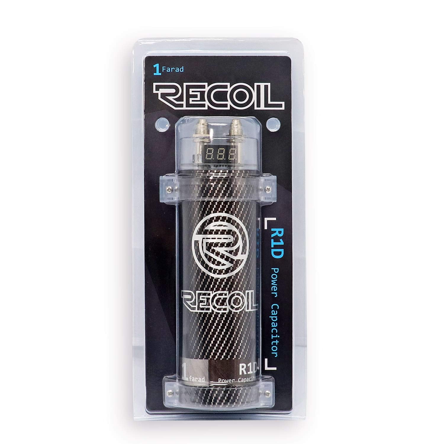 Recoil R1D 1.0 Farad Car Audio Energy Storage Reinforcement Capacitor With Blue Digital Read Out