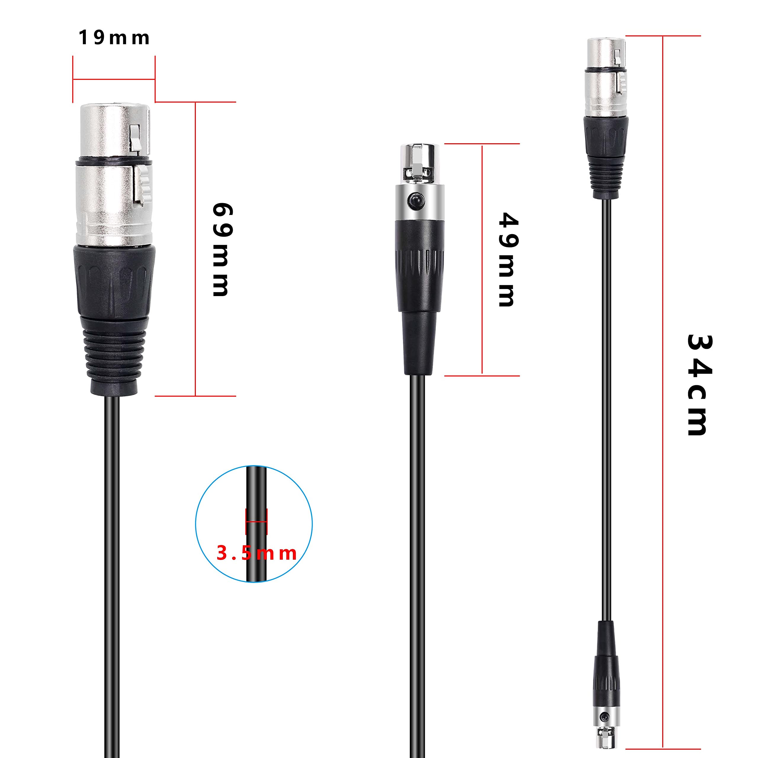 Xmsjsiy Mini Female Xlr To Xlr Female Audio Cable Adapter 3 Pin Xlr To Mini 3 Pin Xlr Microphone Cable Wire For Lavalier Mic Cam
