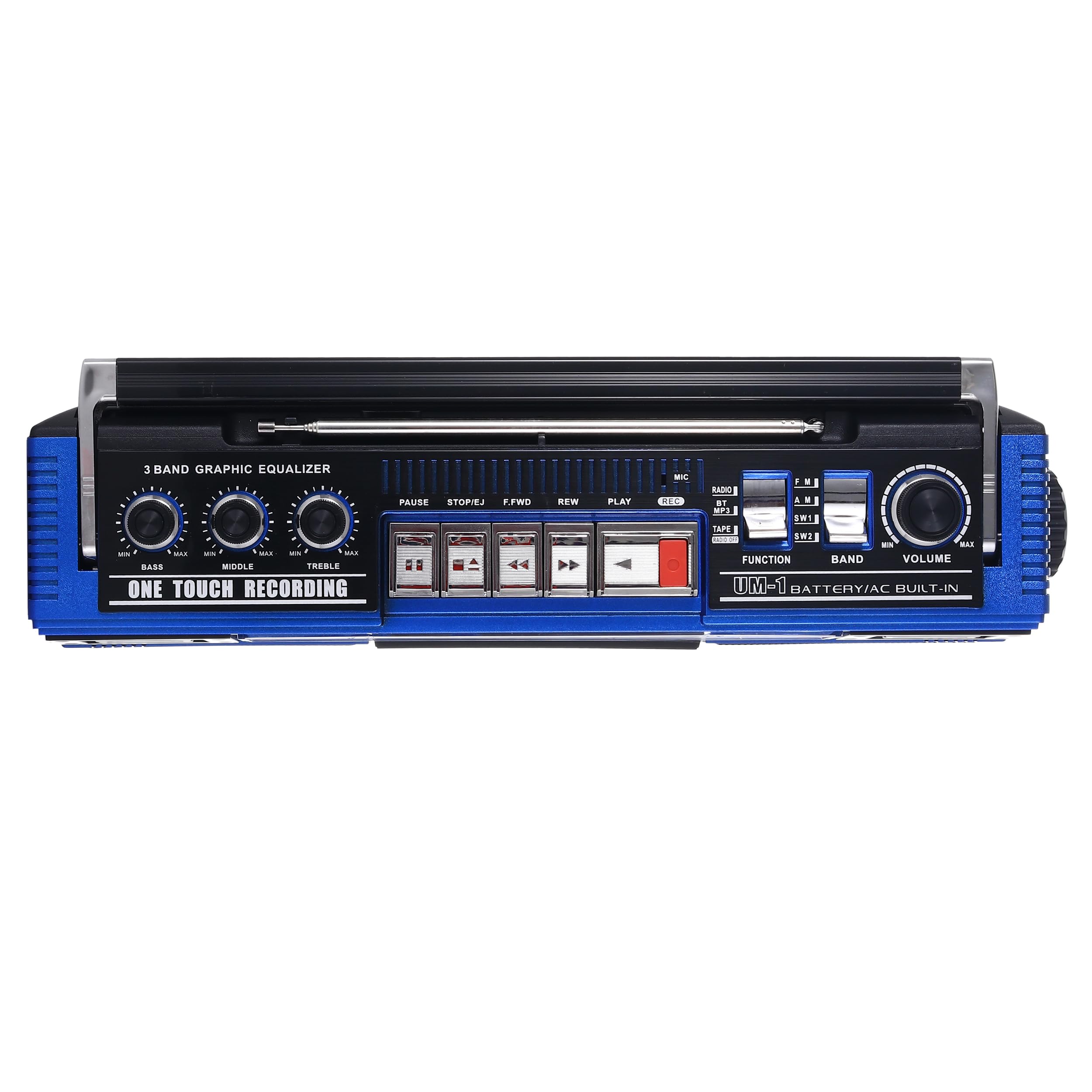 Qfx J 220Bt Blue Boombox Mp3 Conversion From Radio To Cassette With 4 Band (Am, Fm, Sw1, Sw2) Radio With Bluetooth, Dual 3    Sp