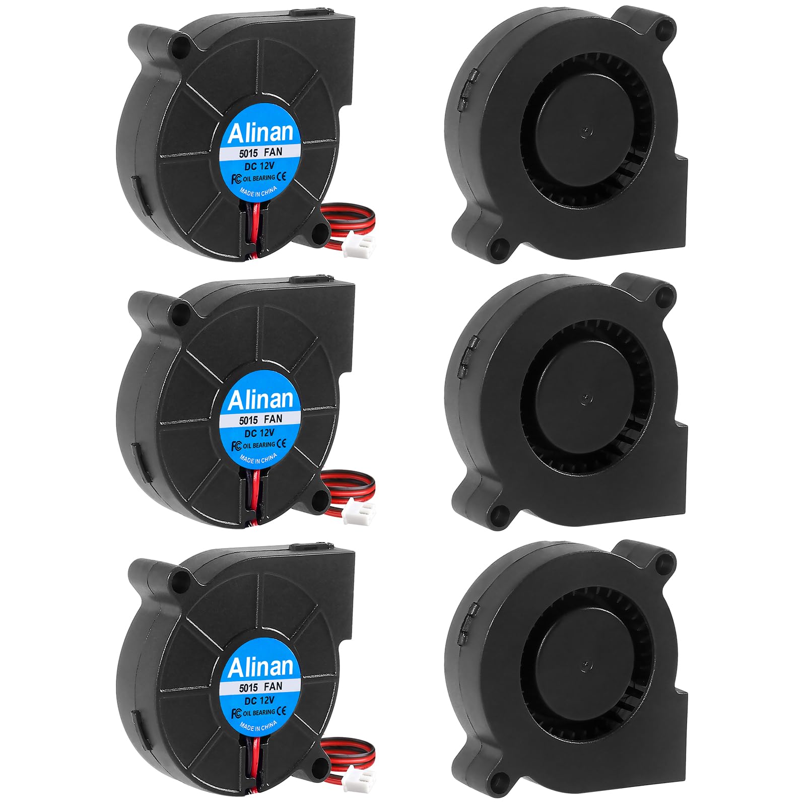 Alinan 6Pcs 5015 12V Brushless Cooling Blower Fan 50 * 50 * 15Mm Cable Length 30Cm Dual Ball Bearing 2Pin Terninal